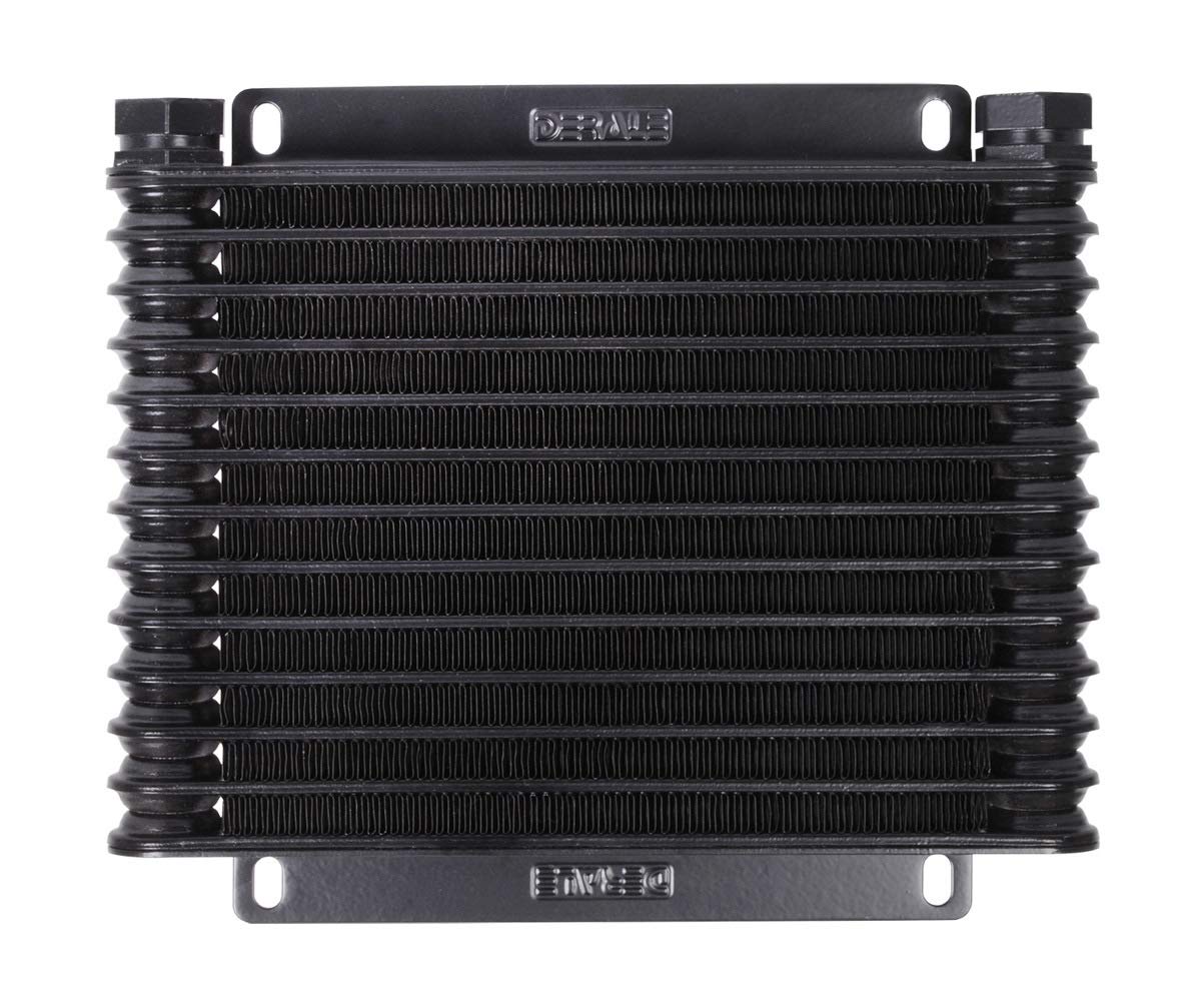 DERALE Fluid Cooler, 9000 Series, 9.75 x 8.438 x 1.25 in, Plate and Fin Type, 1/2 in NPT Female Inlet/Outlet, Aluminum, Black Anodized, Automatic Transmission, Kit