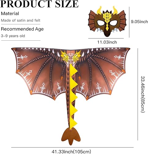 Miniatura 6 de D.Q.Z Disfraz de dinosaurio y alas de dragón para niños con máscara, capa de dinosaurio para niños, regalos de juguetes para fiestas de cumpleaños