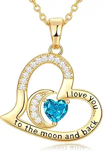 Anniversary Necklace for Women Birthstone Jewelry for Wife Gifts for Her Wife Birthday Gift Ideas Anniversary for Girlfriend I love you to the moon and back Necklaces Filled 925 Sterling Sliver