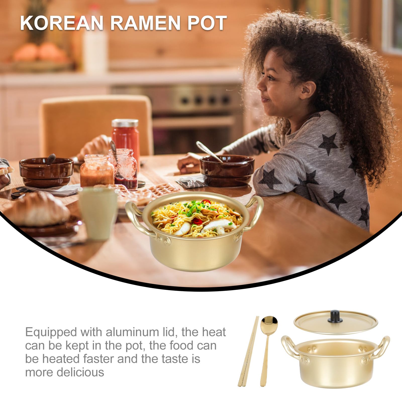 INOOMP Antihaft Ramen Kochtopf aus Aluminium mit Deckel Doppelohren Nudeltopf für Küche Hitzebeständig und Wärmeisolierend zum Schnellen Kochen von Instant Nudeln