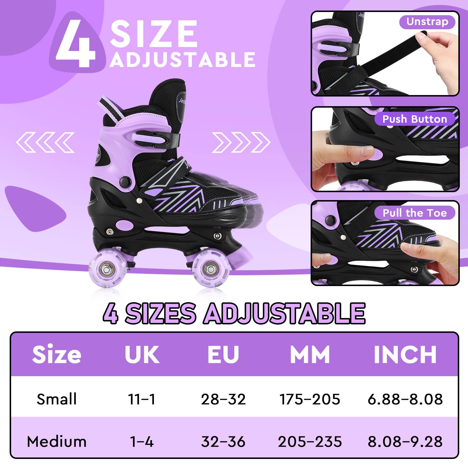 Roller Enfant Fille Patins à roulettes réglables pour Enfants 3 à 9 Ans, Patin a Roulette Femme Fille lumières Amusantes pour Enfants pour débutants
