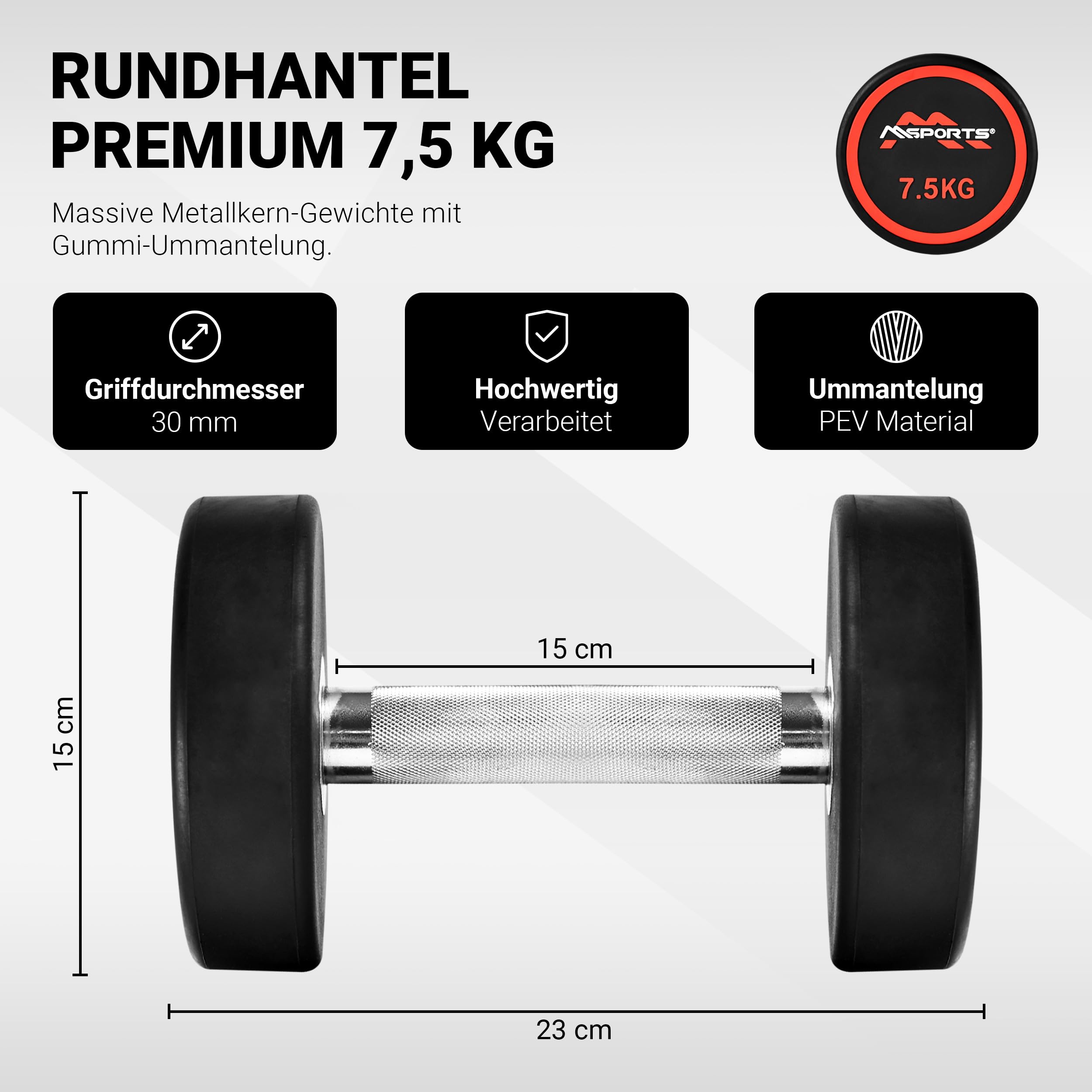 Mancuernas redondas Premium juego de 2 | Revestimiento de goma mancuernas 2,5-50 kg | Mango cromado y cordelado | Mancuernas de diferentes variantes de peso, pesas