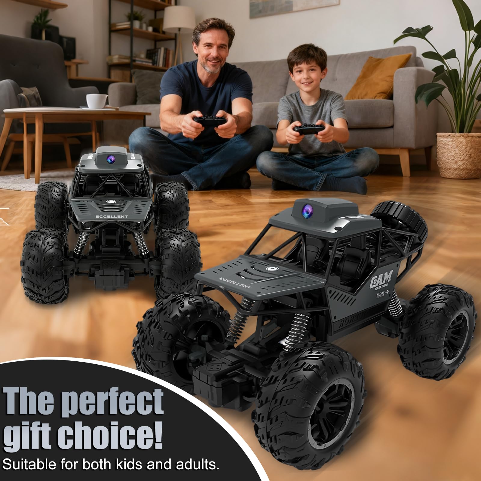Teledirigido HD Cámara Coche, RC Cámara Car con Pantalla LCD y SD Card | 2,4 GHz Control Remoto Vehículo Foto WiFi Transmisión en Tiempo Real, Offroad Truck Regalo para 6+ Años Niños, 2 Baterías