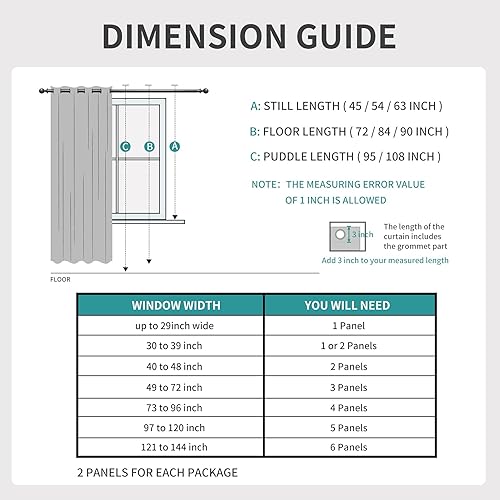 Miniatura 6 de Joydeco Juego de 2 paneles de cortinas traslúcidas blancas de 72 pulgadas de largo, cortinas semitransparentes con bolsillo para barra para