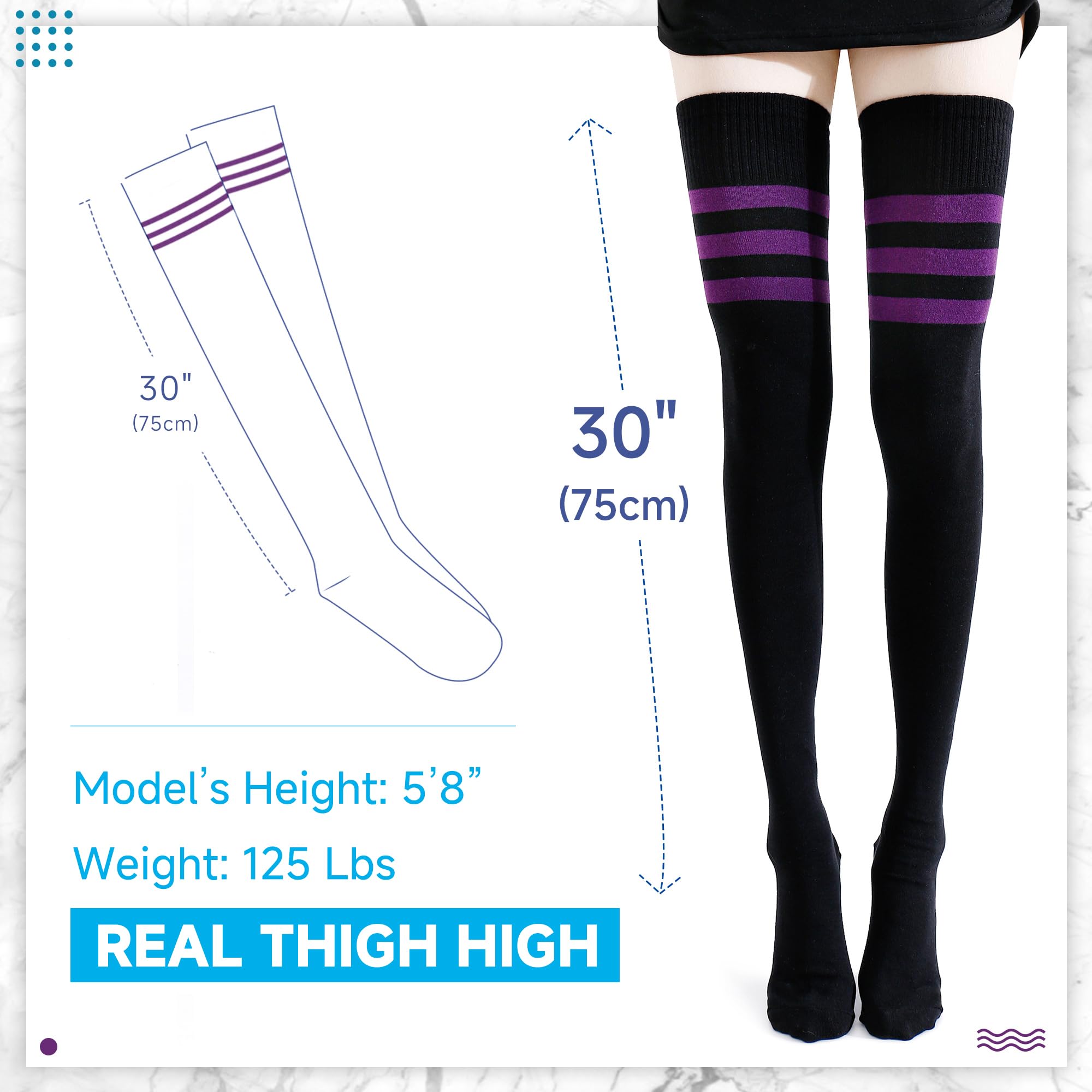 Kayhoma Extra Long Cotton Stripe Thigh High Socks Over the Knee High Plus Size Stockings…: Medium Purple/Black