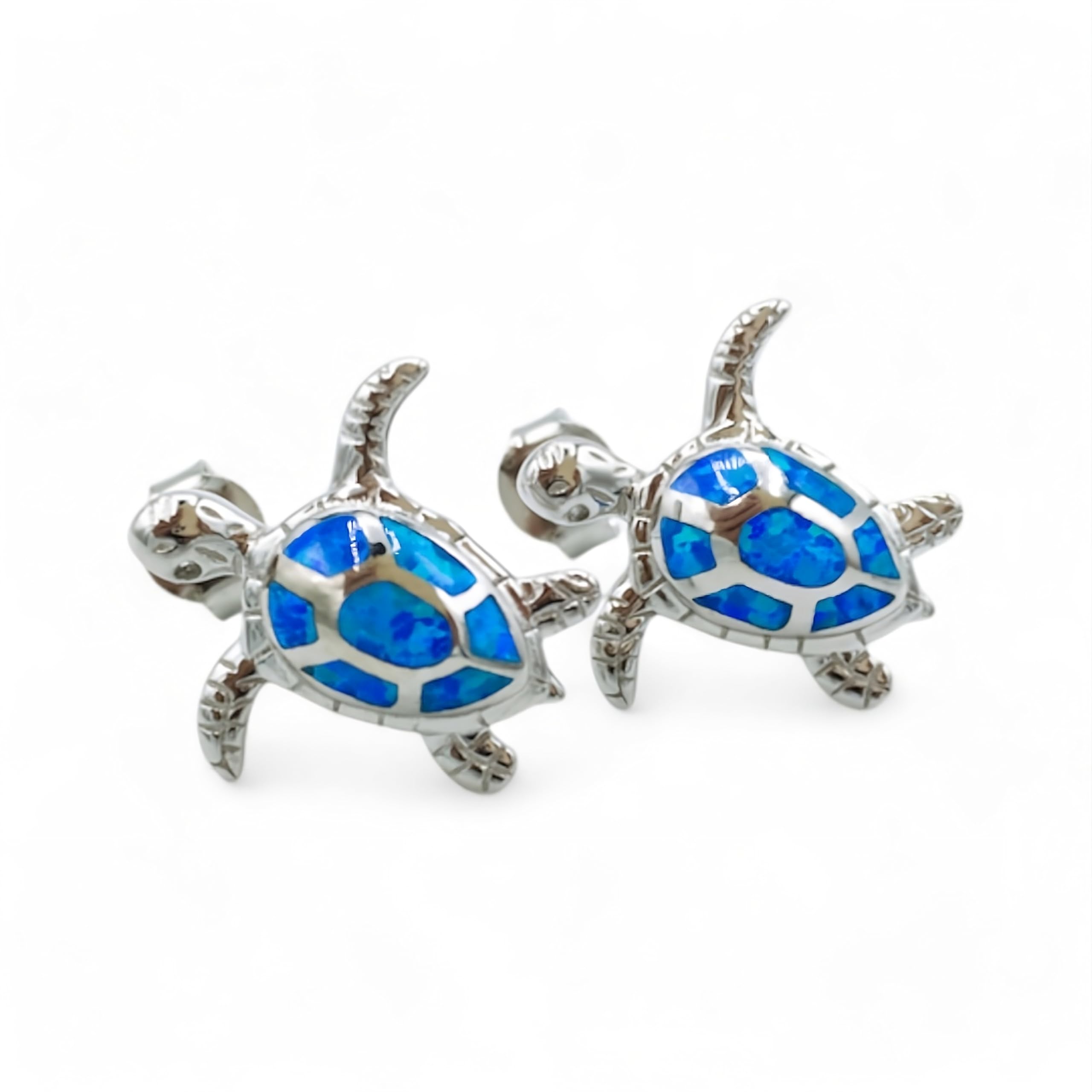 Turtles żółw ze srebra próby 925 z GPS Live Tracking + aplikacja – kolczyki damskie na chrzciny, dla dziewcząt, kobiet, prezent, 2,5 x 2,5 cm, srebro wysokiej próby 925, opal