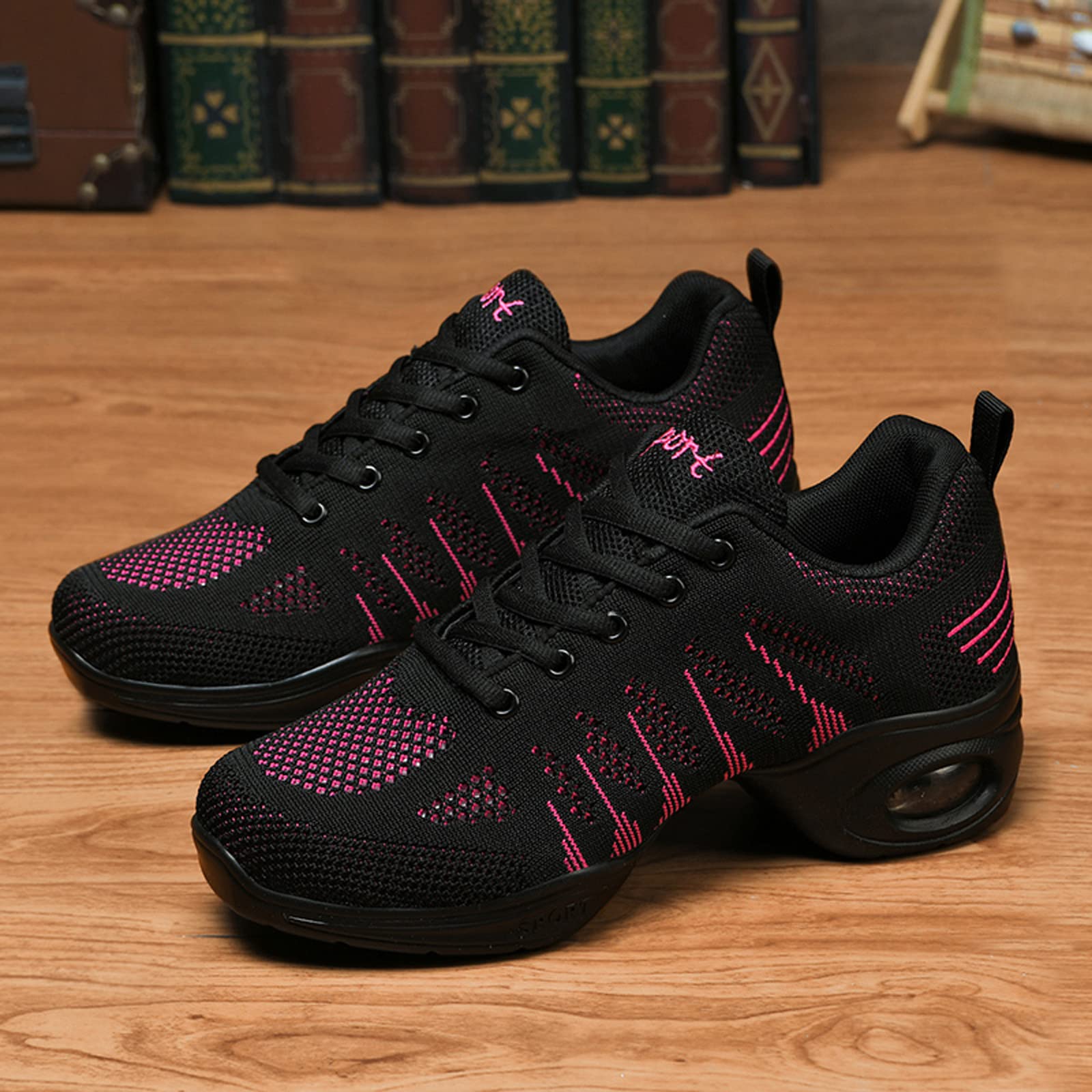 Scarpe da ginnastica da ballo da donna Scarpe jazz stringate traspiranti Mesh Sport Walking Scarpe da ballo Scarpe da pratica Cuscino d'aria all'aperto Scarpe da piattaforma