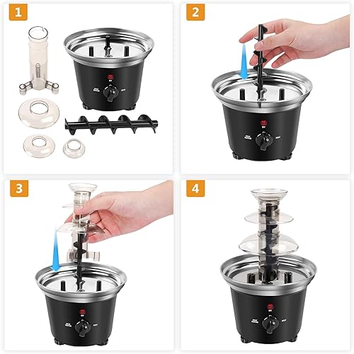 Miniatura 3 de Fuente de fondue de chocolate, calentador de máquina de inmersión de plástico para derretir chocolate. 1.2 libras, mini torre de fusión de 3 niveles