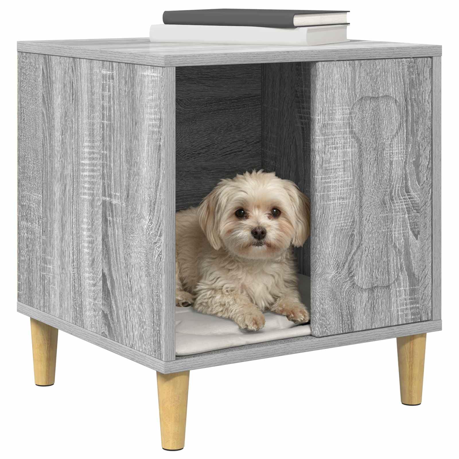 Hundehaus Holzwerkstoff Graues Sonoma 44 x 42 x 49 cm, Hundehütte für Innenbereich Wohnzimmer Schutzhütte als Rückzugsort, passend für Welpe und Haustier
