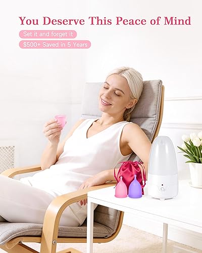 Miniatura 7 de FSBCGT Juego de 2 vasos menstruales reutilizables con esterilizador de vasos menstruales, kit de lavado limpiador de tazas de período, uso cómodo