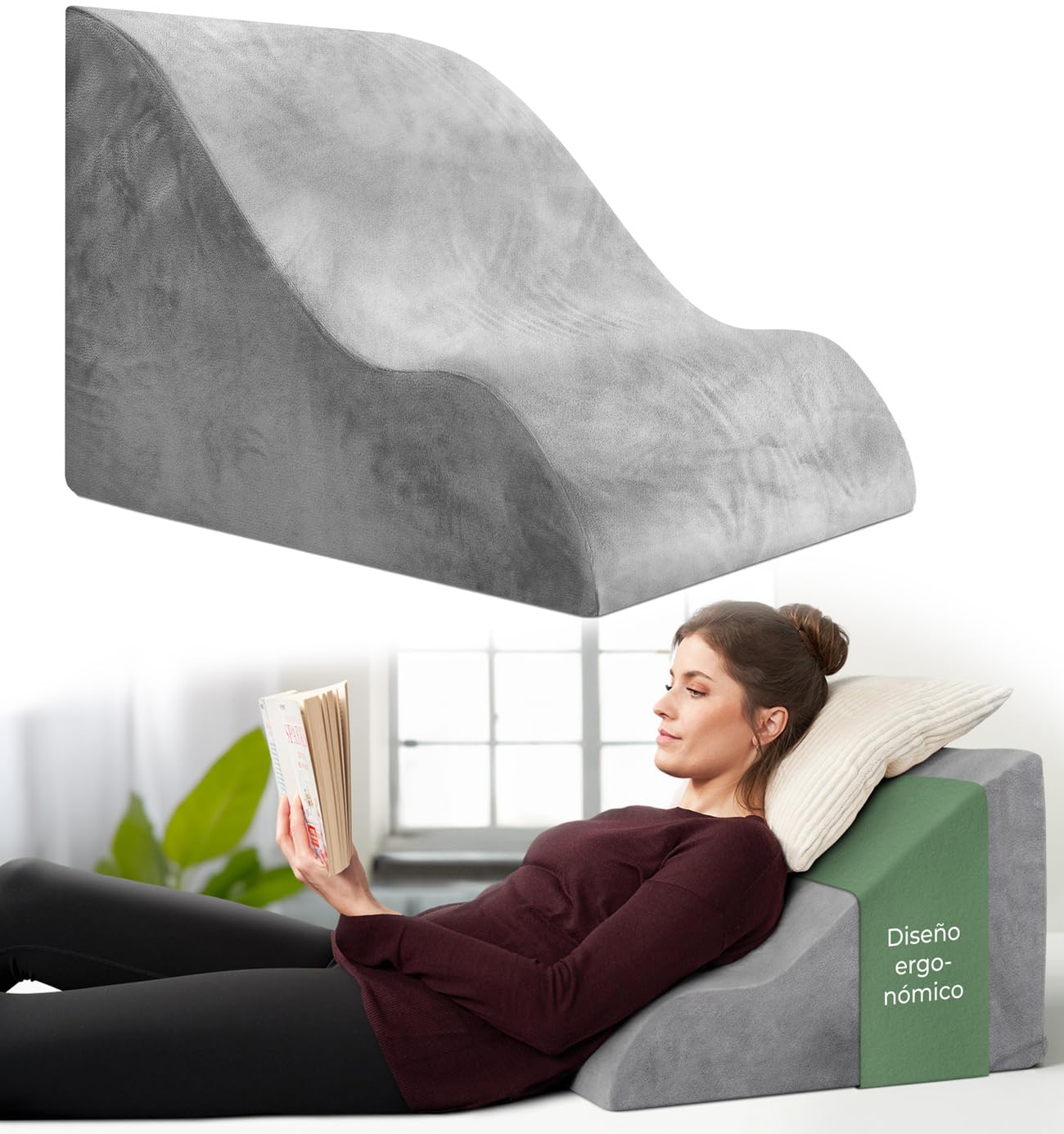 Almohada de Lectura, cojin de Lectura, Almohada de Cuña de Espuma Viscoelástica Apoyo de Espalda, Almohadas Antireflujo Ergonómicas, cojín con Forma de cuña para Cama y sofá para dormir elevado, wedge