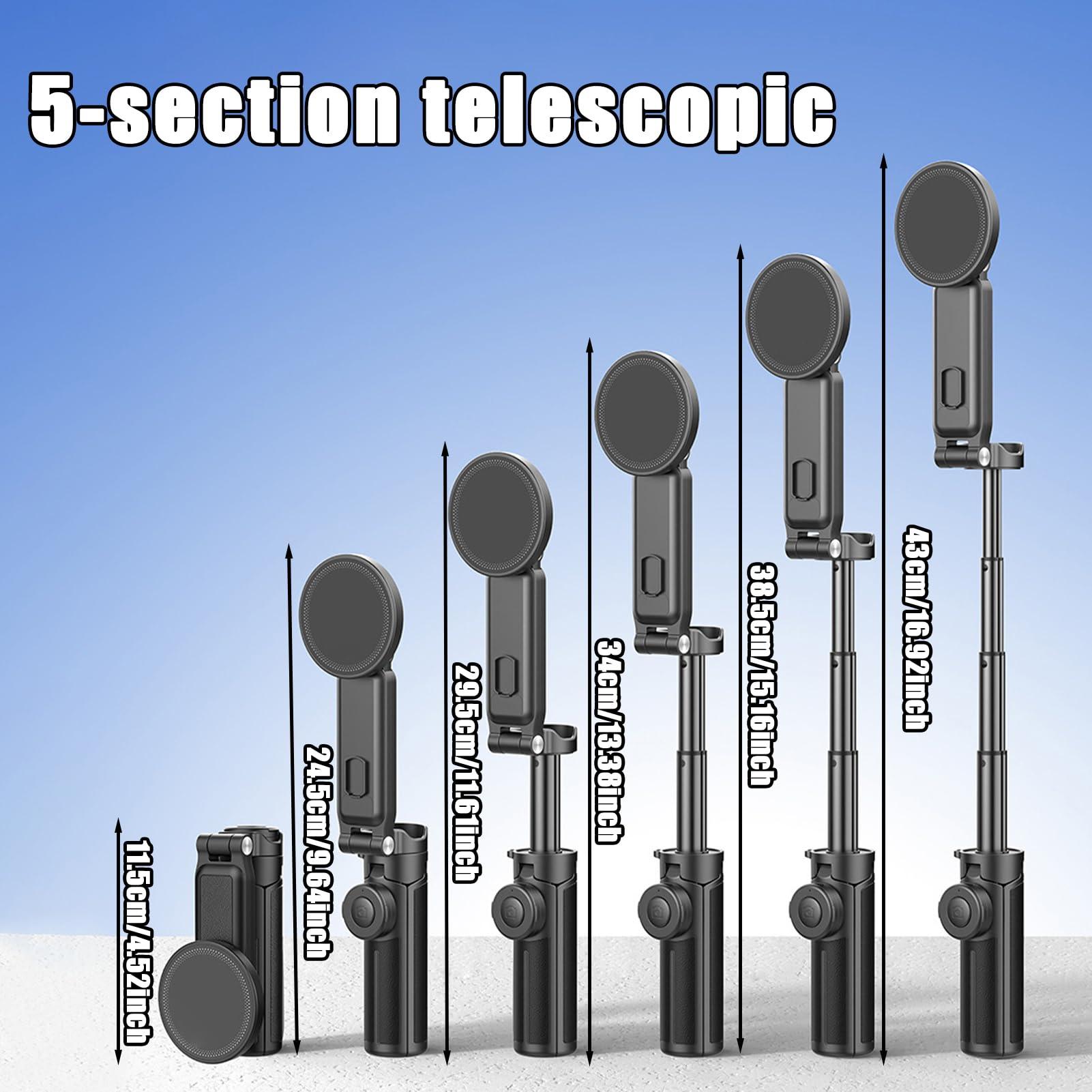Treppiede magnetico | treppiede per selfie | Cinque sezioni telescopiche pieghevoli regolabili mobile tascabile per viaggi vlogging fotografia golf