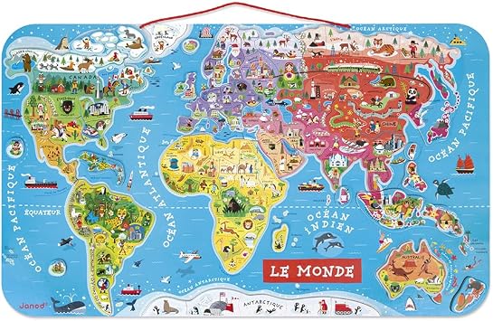 Janod Janod - Puzzle Magnétique en Bois Carte du Monde - 92 Pièces - Version Française