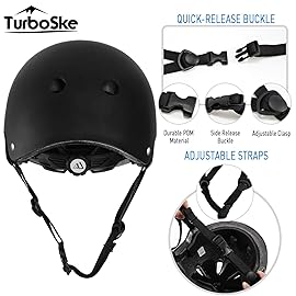 TurboSke Skateboard Helmet, BMX Helmet, Multi-Sport Helmet, Bike Helmet for Kids, Youth, Men, Women (Black, L/XL (22.8-24))