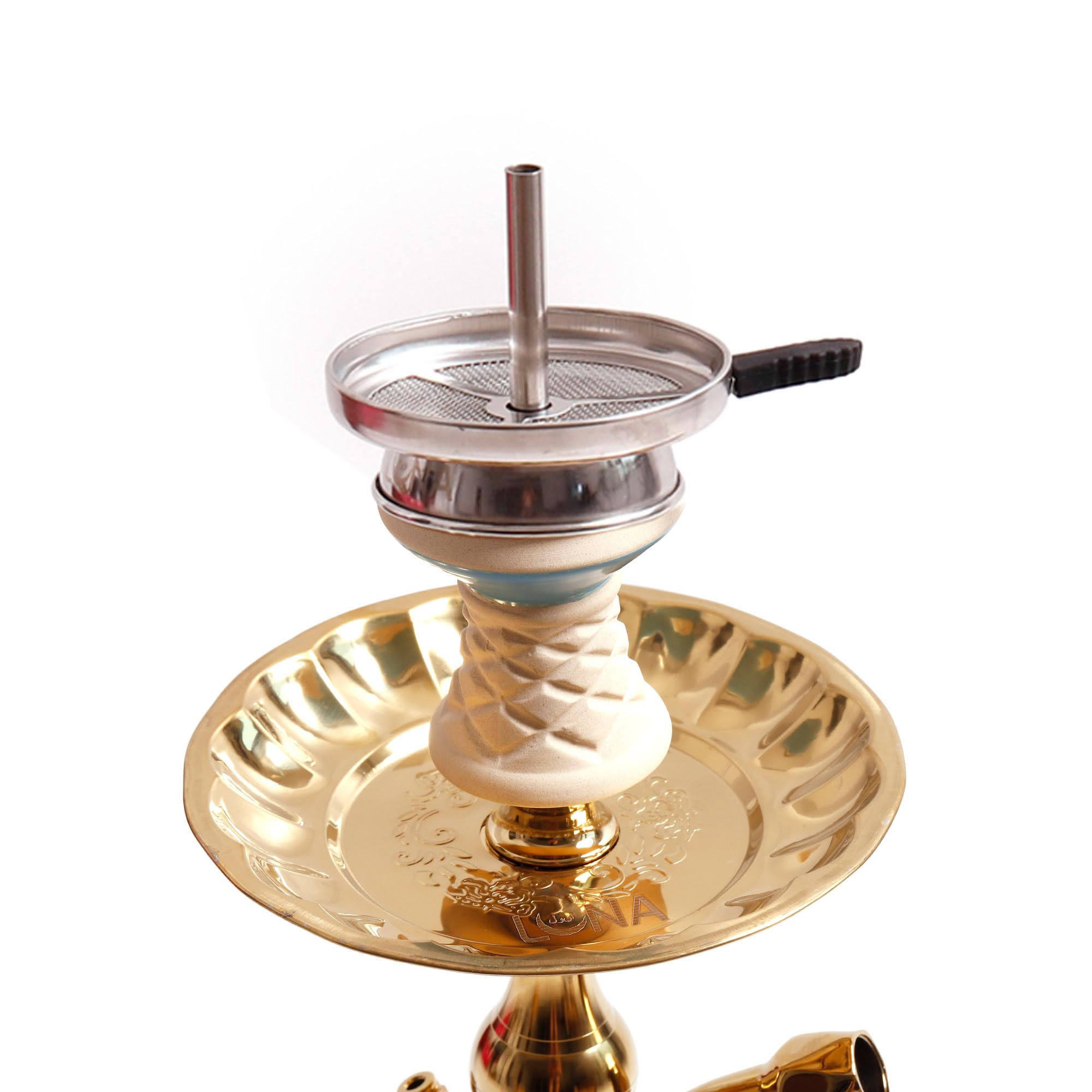 Luna Hookah Premium Travel Tradi Shisha Set Completo Absoluto Diseño Elegante | Pipa De Agua Tradicional De 43 cm Con Cabeza De Piedra, Chimenea, Manguera Tradicional Y Pinzas (Azul Oscuro)