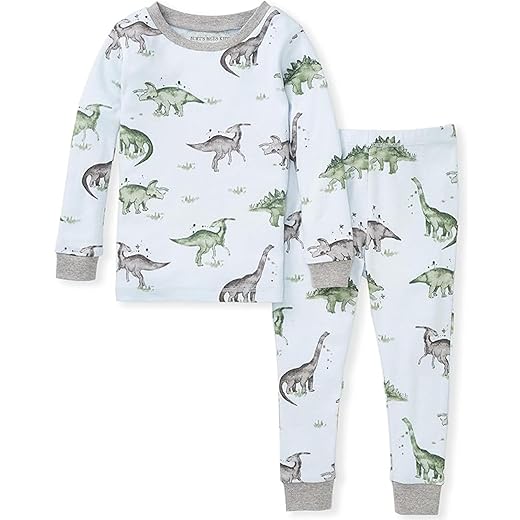 Burt's Bees Baby baby boys Pajamas, Tee Pant 2-piece Pj Set, 100% Organic Cotton and Toddler Pajama Bottoms, Happy Herbivores, 3T US