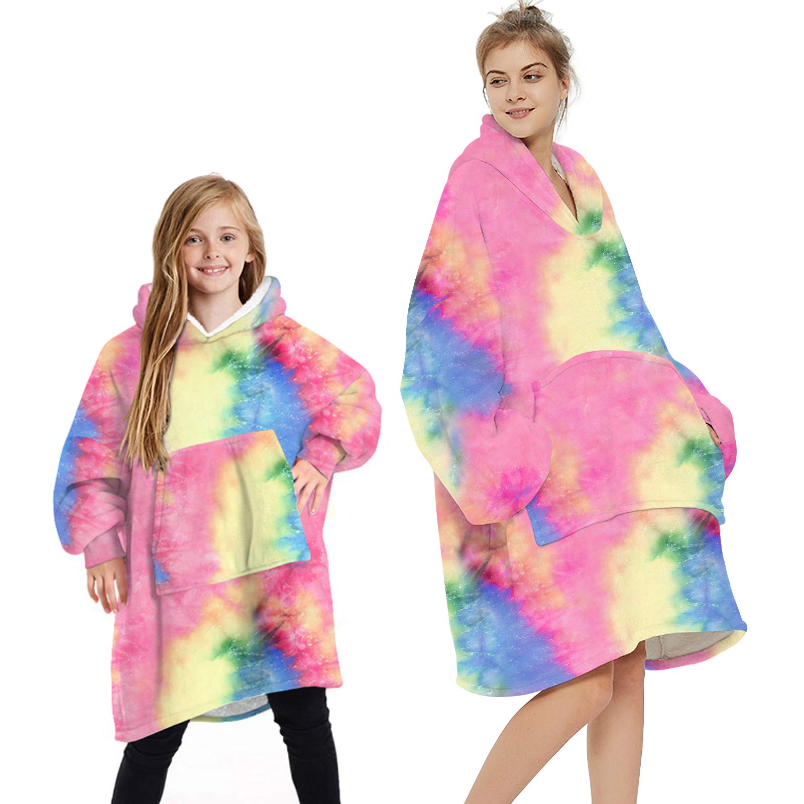 L&Ieserram Unisex Tie Dye Oversized Oodie Blanket Hoodie Fluffy Fleece Hoodie Blanket For Women Men Kids Wearable Hooded Blanket With Big Pocket (, One Size)