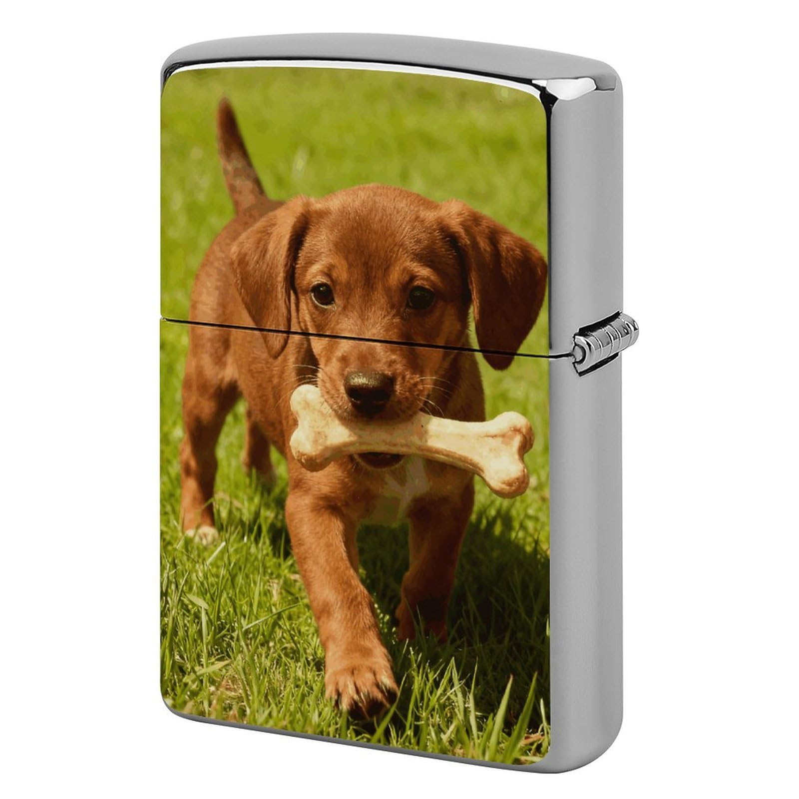 Dog and Bone Lighter Case Cover Vintage Metal Lighter Sleeve Reusable Lighter Protective Cover Decorative Lighter Holder Birthday Gifts for Men Women
