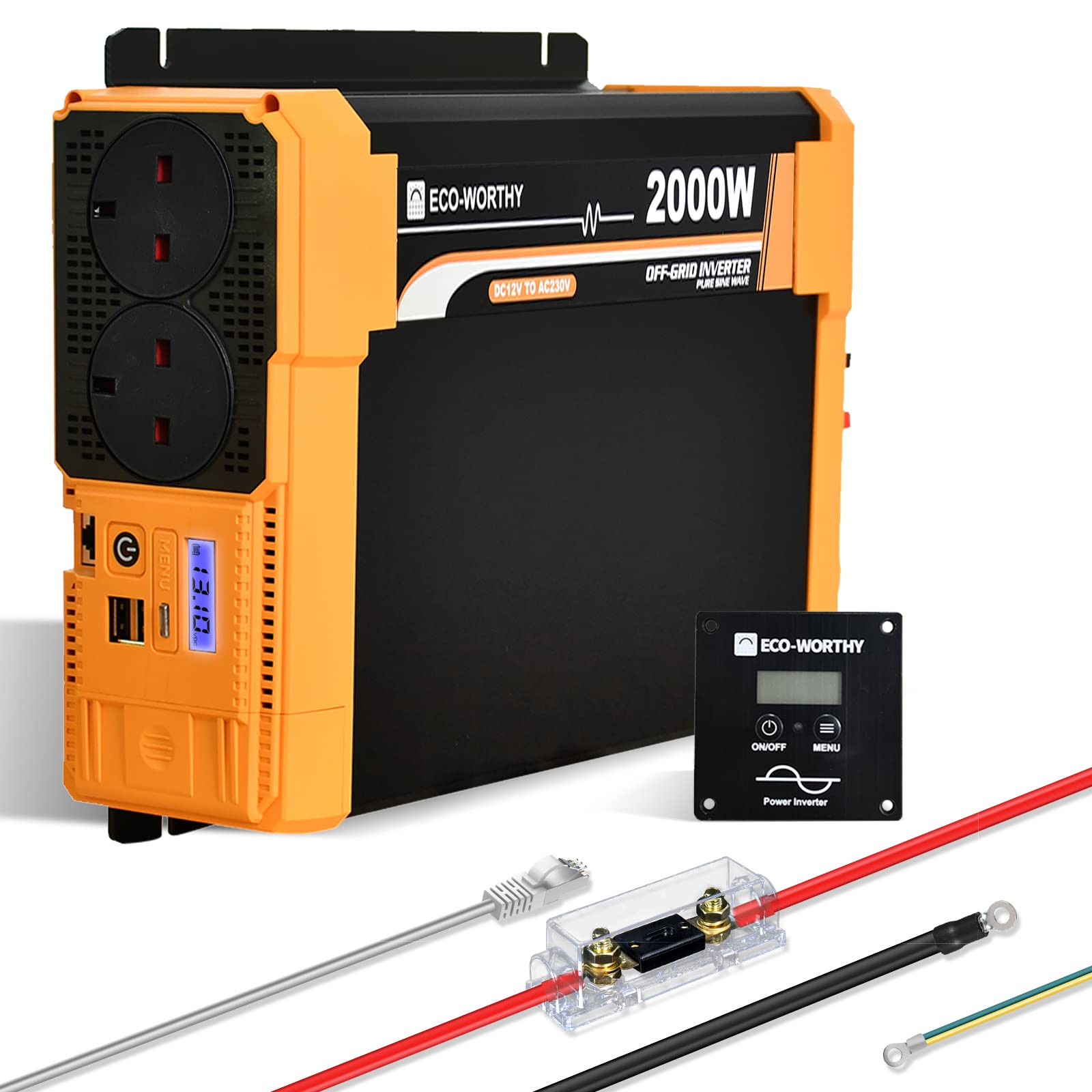 Buy ECOWORTHY 2000W Pure Sine Wave Inverter 12V DC to 230V AC Solar