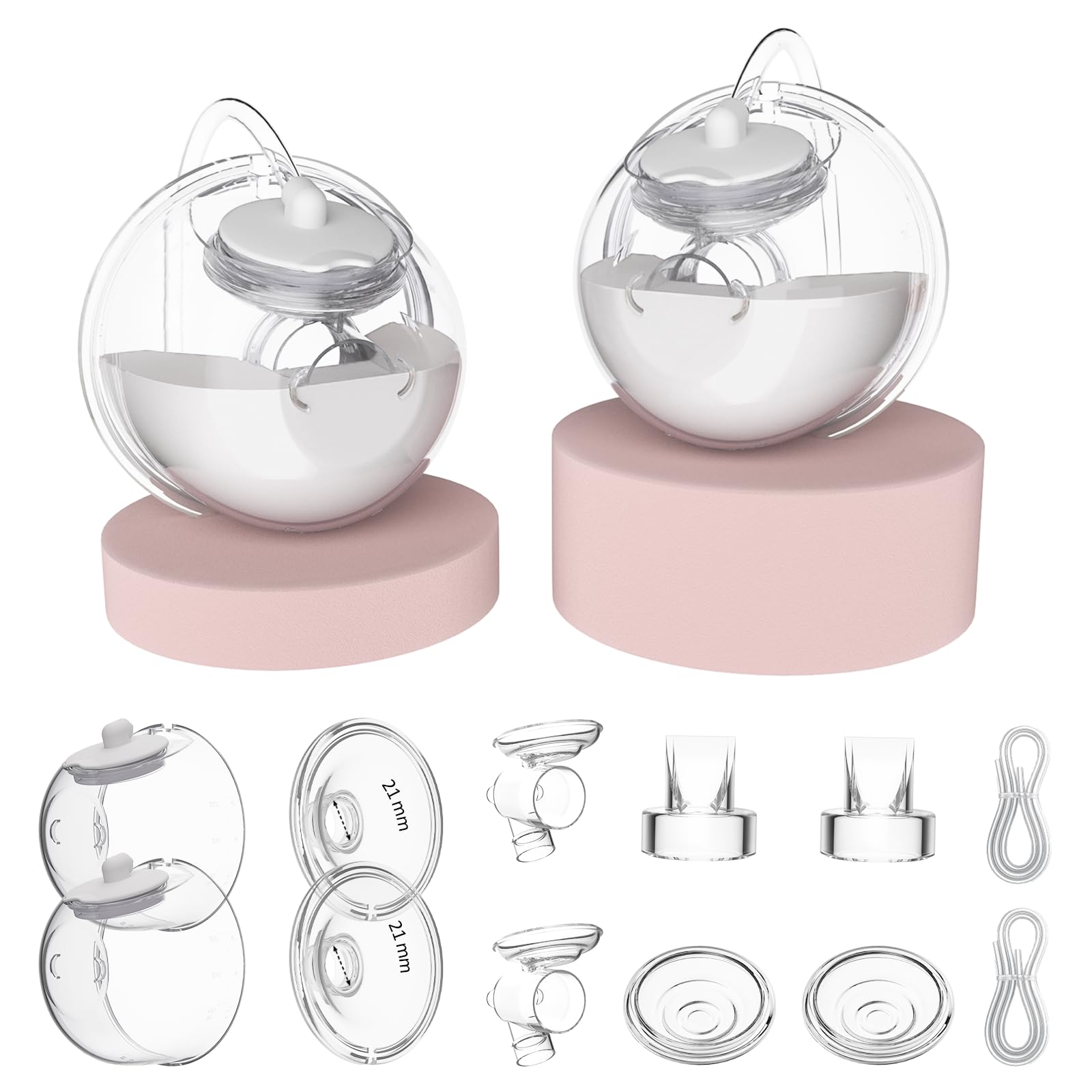 21mm caracups wearable milk collection, hands-free collection cups compatible with spectra s1/s2/9 plus/sg, fit for medela/lansinoh/zomee, 99.9% separable electric breast pumps, 2pc