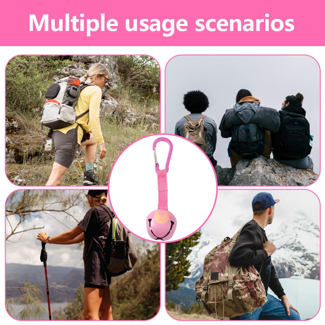1 Pezzi Campanello Rosa Camping Campanella Anti Orso Campanelli per Orsi Rumorosi Escursionismo Promemoria Campana Campanelli Orso Forte per Gli Escursionisti per Escursionismo Campeggio Attività
