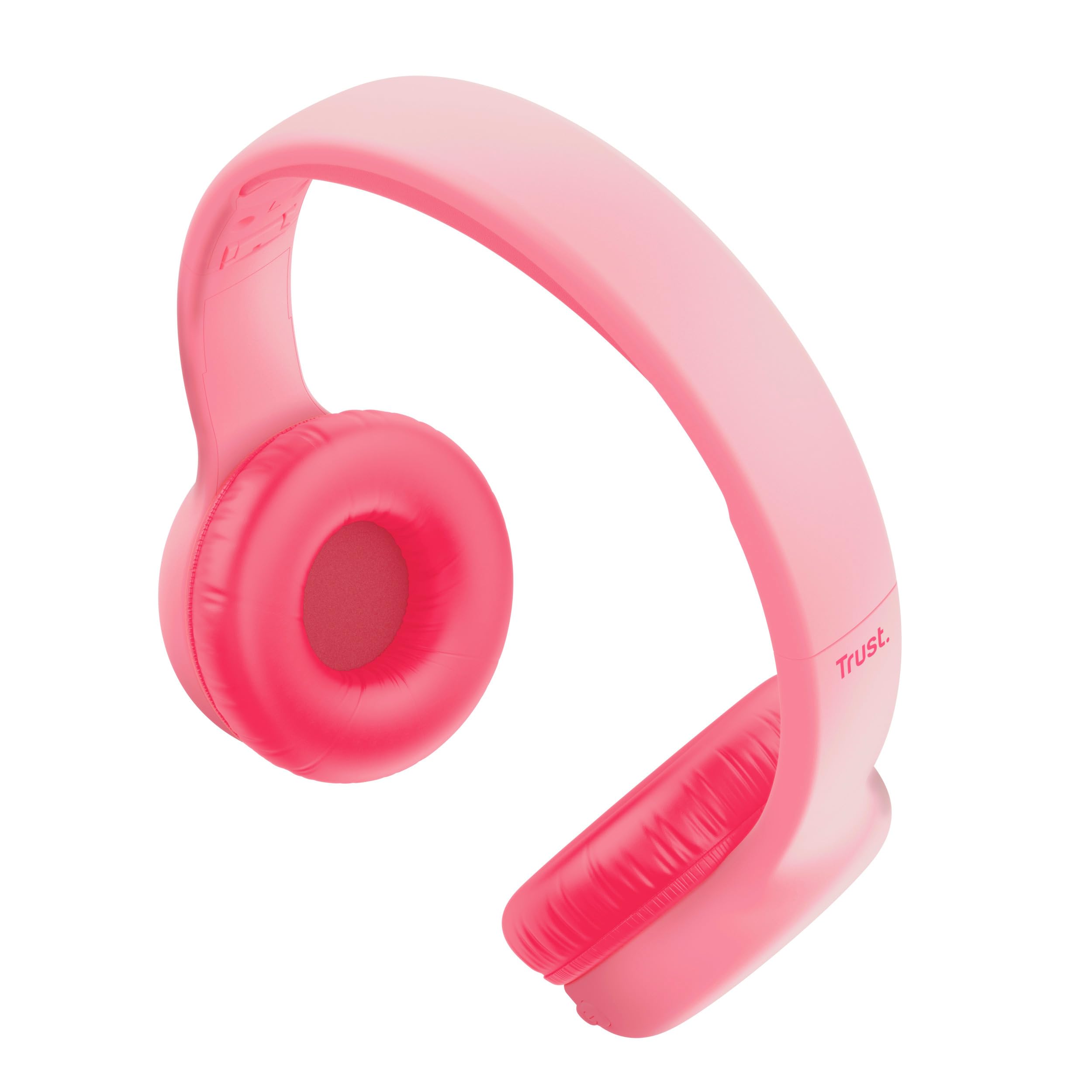 Trust Nouna Cuffie Bluetooth per Bambina 4-10 Anni con Limitazione del Volume (85dB), Cuffie On Ear Pieghevoli con Microfono e Adesivi, Cuffie Wireless, 15h di Riproduzione per Musica, Rosa