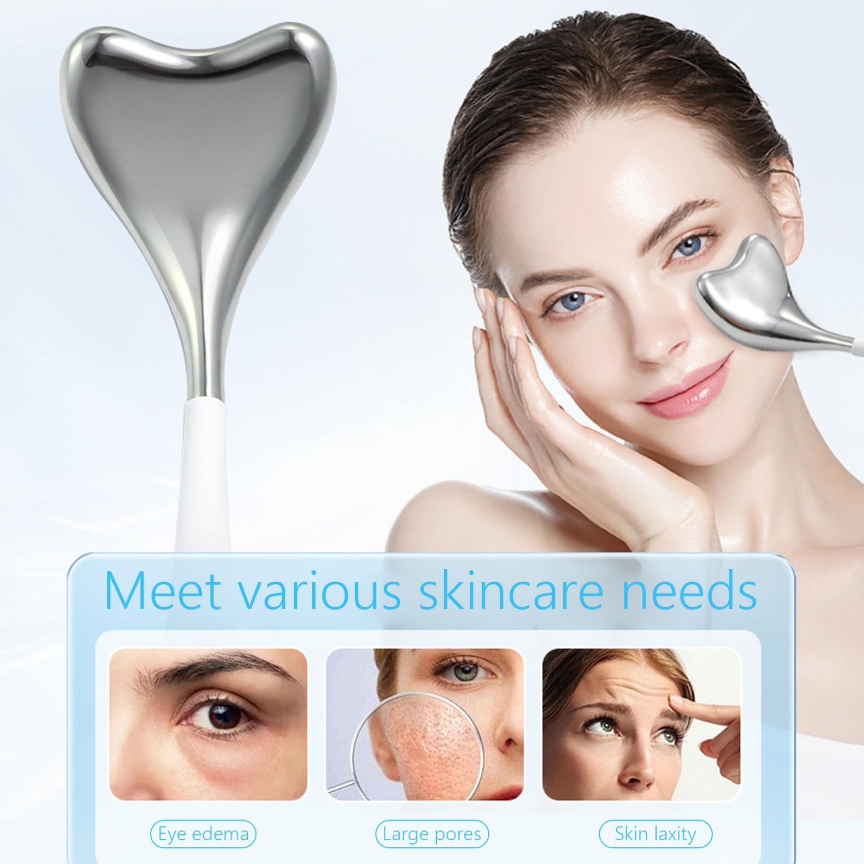 1 paio di globi di ghiaccio per la cura della pelle del massaggiatore viso per il viso con custodia in acciaio inossidabile a forma di V Strumenti Gua Sha