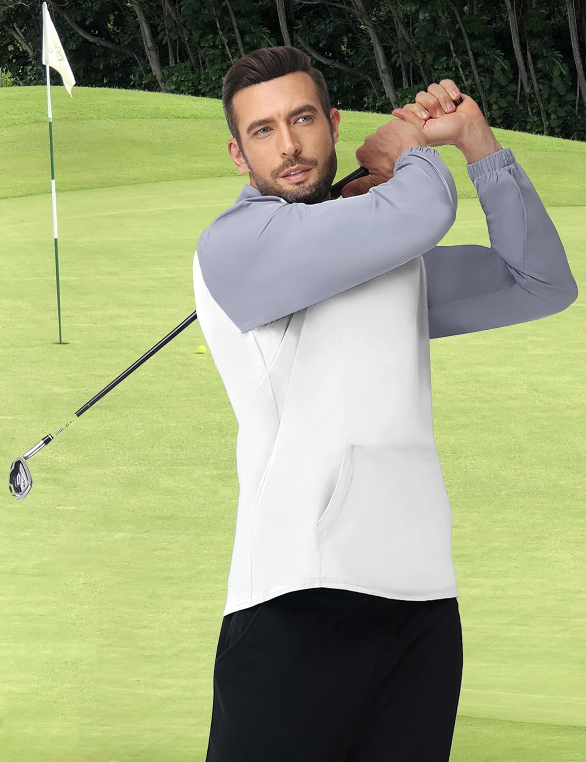 Wind and Water Resistant Cage Jacket Long Sleeve Golf Jacket Quarter Zip Pullover with Sleeve Pocket for Workout - Image 5