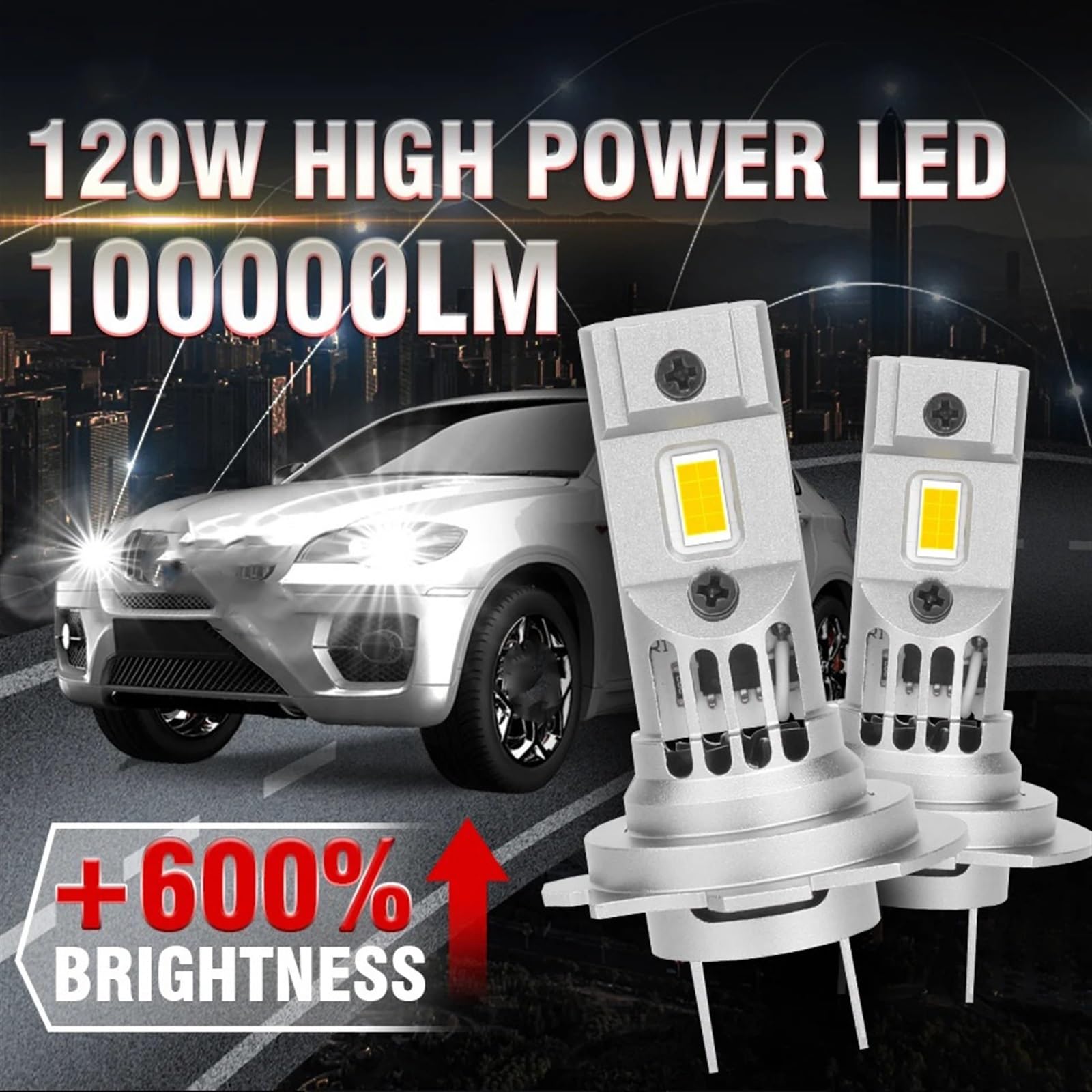 REPYL 2 pièces H7 phare LED lumière 100000LM 120W Mini LED H4 ampoule lampe à LED Turbo sans fil Auto voiture lampe frontale 12V 3585 CSP 6000K (Color : 120W 100000LM, Size : H1)