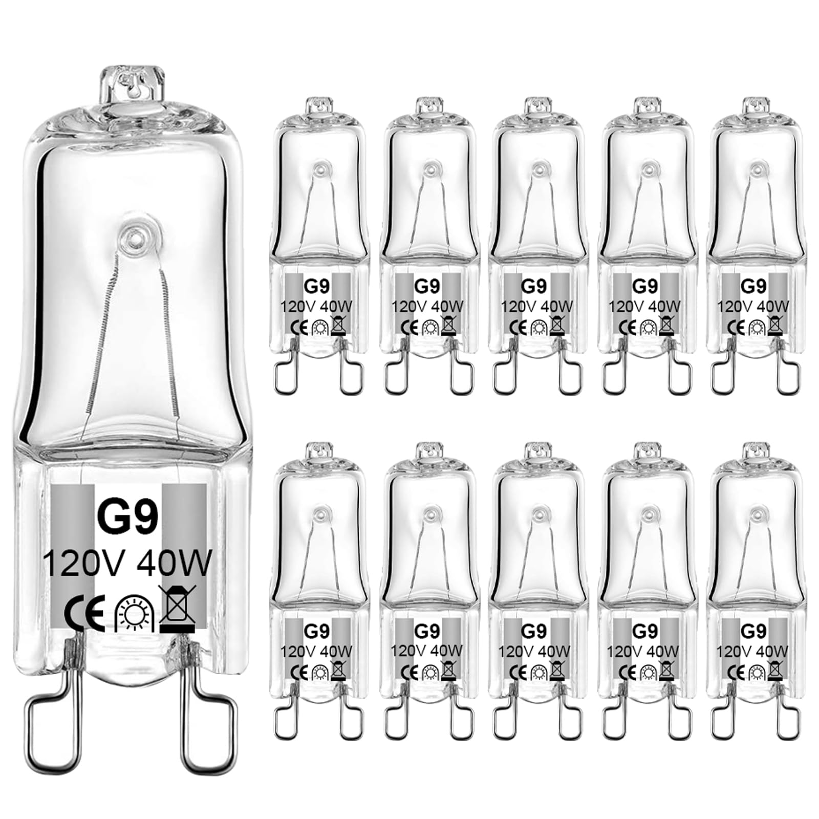 G9 Halogen Bulb 40W 120V Dimmable T4 Type JCD Bi-Pin Base for Chandeliers, Pendants, Cabinet Lights, Landscape Lights Replacement, Warm White (Pack of 10)