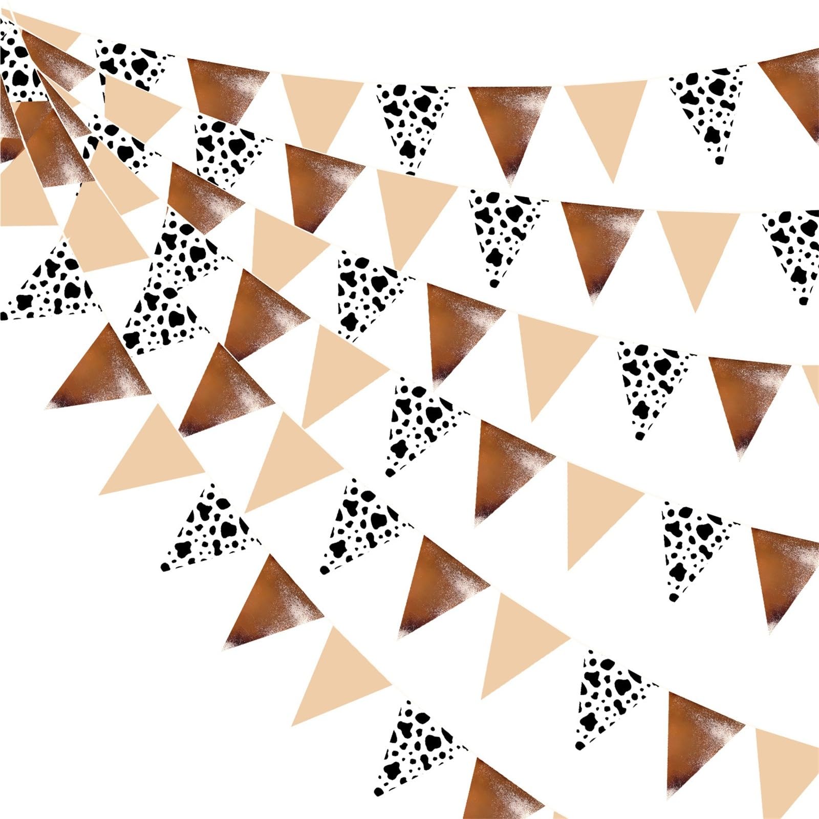 Wimpelkette Outdoor Brown Black White Cow Pattern Paper Triangle Pennant Banners Birthday Party Flag(48pcs)