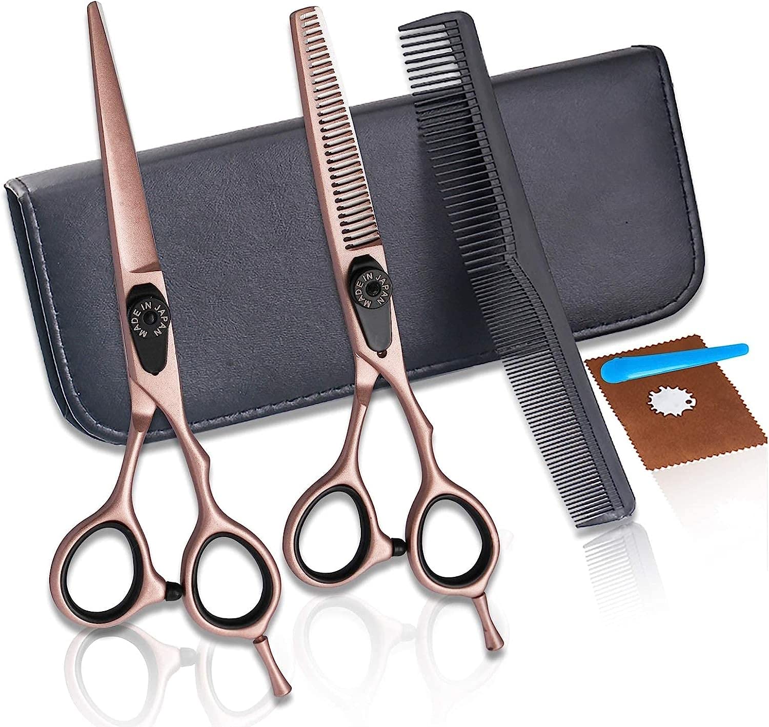 Set di Forbici per Capelli da 6 Pollici Color Oro Rosa, Forbici Piatte da Parrucchiere per sfoltire e sfoltire la Frangia (Monocolore, 7 Pezzi)