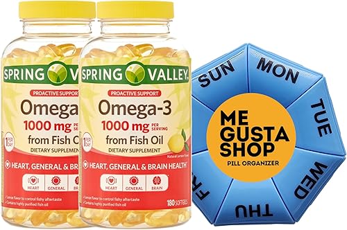 Spring Valley - Geles suaves de aceite de pescado Omega-3, 1000 mg, 180 unidades (paquete de 02) 360 en total + calcomanía Me Gustas (2)