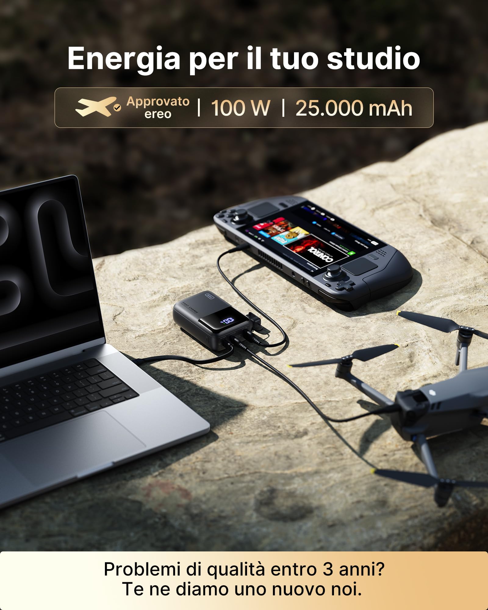 INIU 100W Laptop Power Bank, Piccolo 25000mAh Alta Capacità USB-C Powerbank | 100W USB-C Ricarica Rapida Caricatore Portatile per MacBook Pro, Steam Deck, iPhone 17 16 15 Pro, Samsung S22, iPad Pro ecc