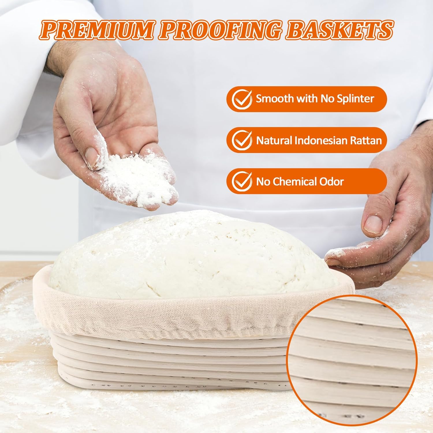 6 Pack Oval Banneton Proofing Basket Set 10 Inch, Natural Rattan Sourdough Bread Baskets with Linen Liners, Dough Baking Bowls for Professional & Home Bakers