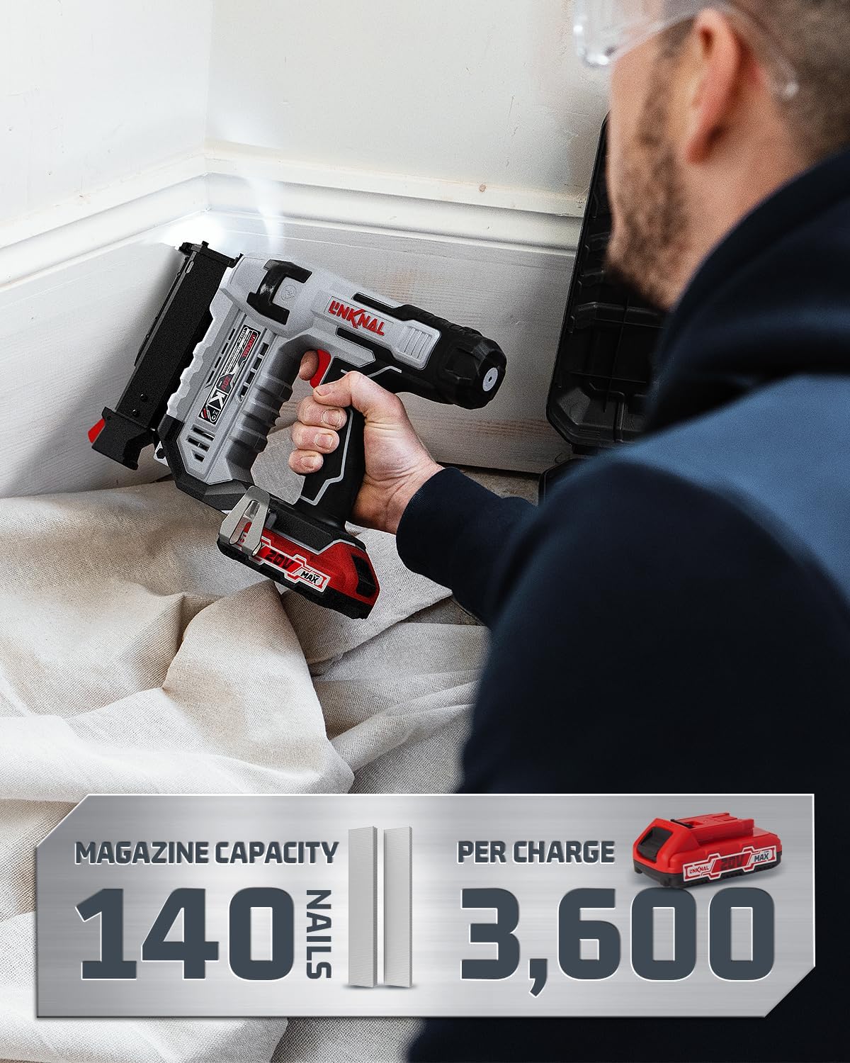 Electric Nail Gun, 23 Gauge Cordless Pin Nailer, 3/8" to 1-3/8" Nails, Battery Powered, 2×Batteries, Charger, and 3600 Nails Included (L823-PN) - Image 3