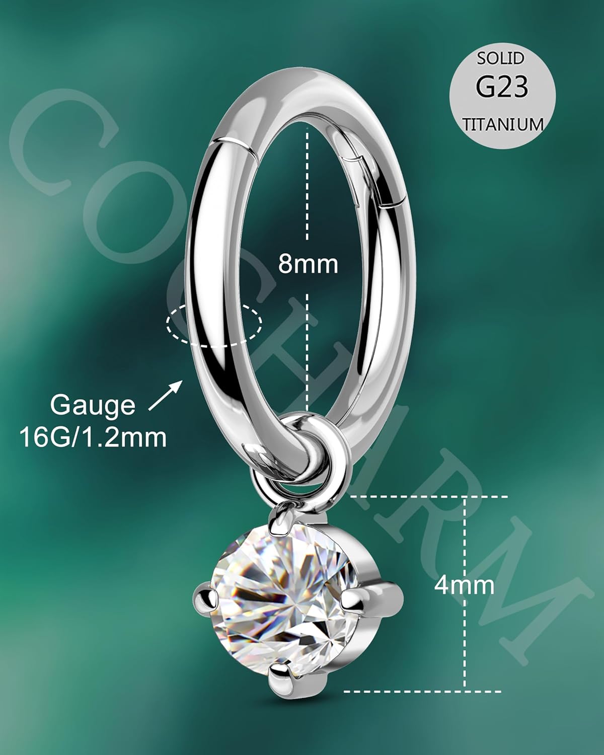 COCHARM G23 Titanium Clicker Hoop Rook Piercing Jewelry 6mm 8mm 16G Surgical Steel Dangle Rook Earring for Women Dangling Daith Helix Piercing Ring Nickel Free - Image 3