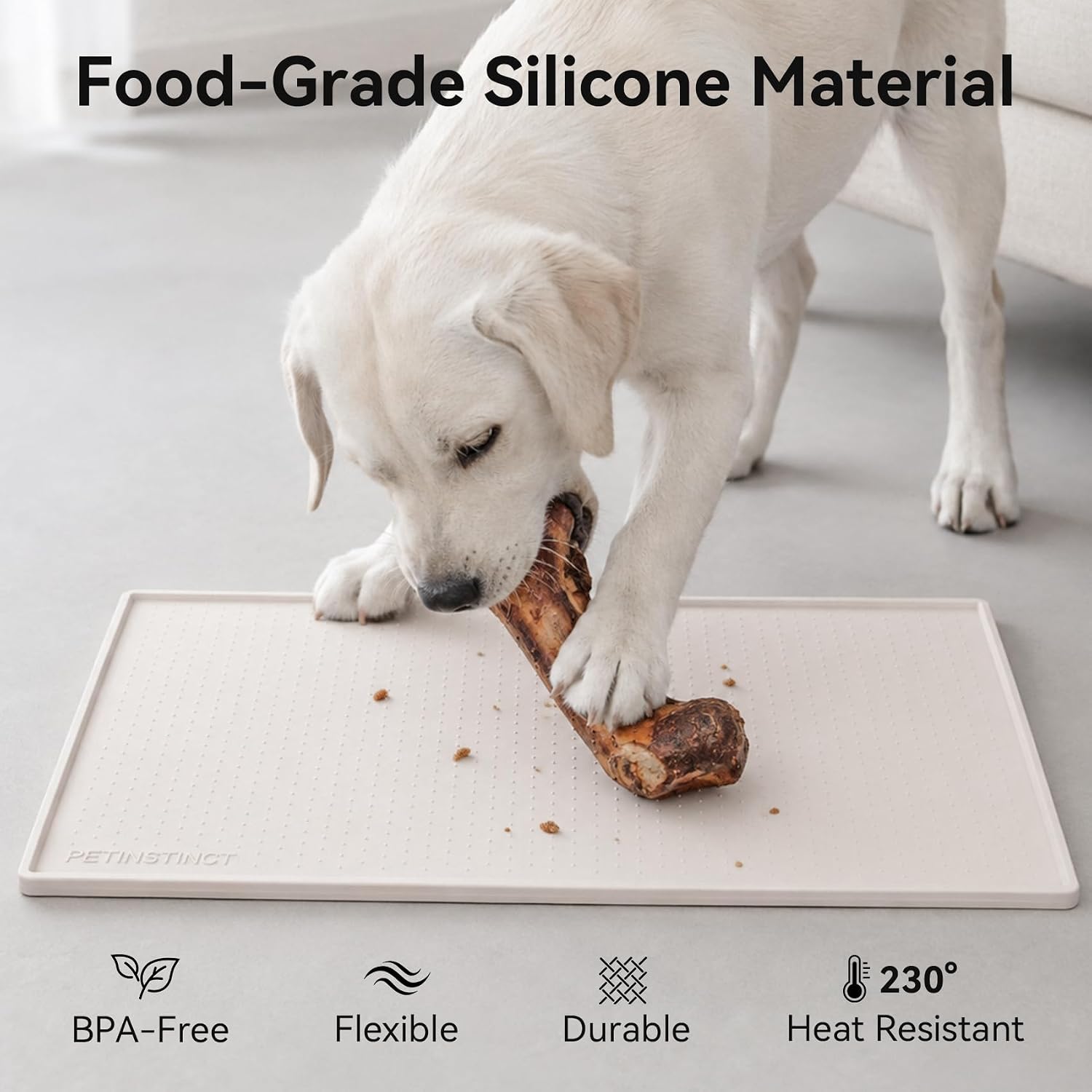 Dog Food Mat, Raised Edge Waterproof Silicone, 19x12, Lvory image 3