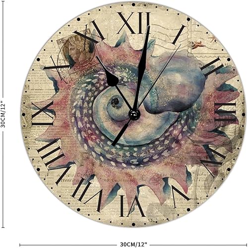 Miniatura 95 de ArogGeld Reloj de pared con diseño de estrella de mar antigua francesa, de cloruro de polivinilo, con números romanos, de 10 pulgadas, funciona
