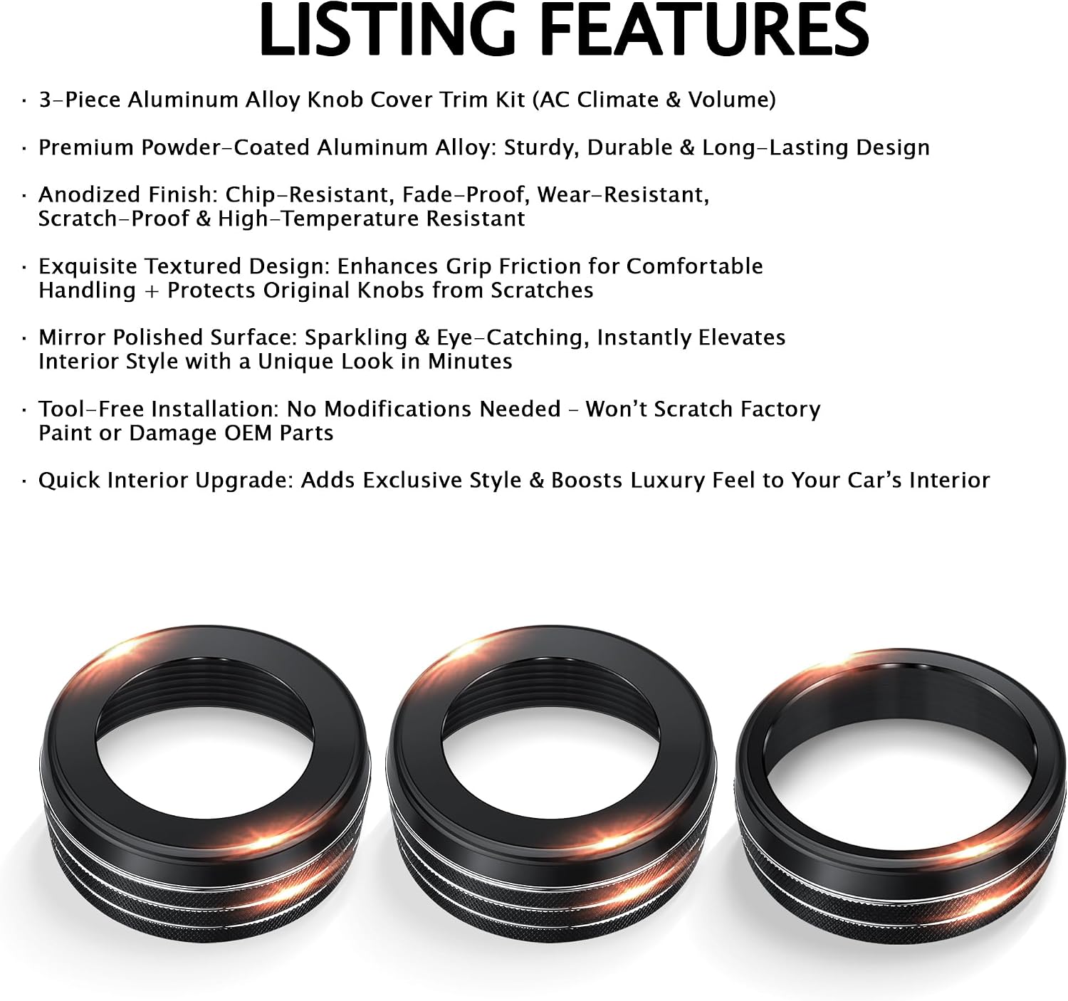 for 2024-2026 Chevy Silverado EV Accessories, 3PCS Premium Aluminum Decorative Switch Ring Trims Knob Cover Set (Black), Interior Upgrade | Scratch & Wear Resistant | Non-Slip Design