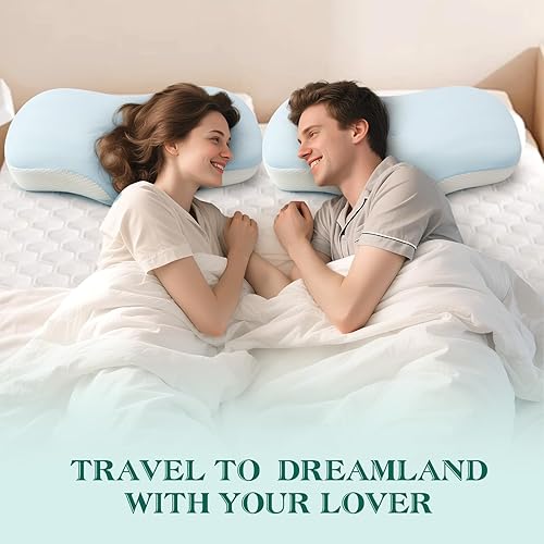 Miniatura 6 de Almohada cervical para soporte de cuello y hombros, almohadas ergonómicas de contorno de espuma viscoelástica con doble altura ajustable y funda