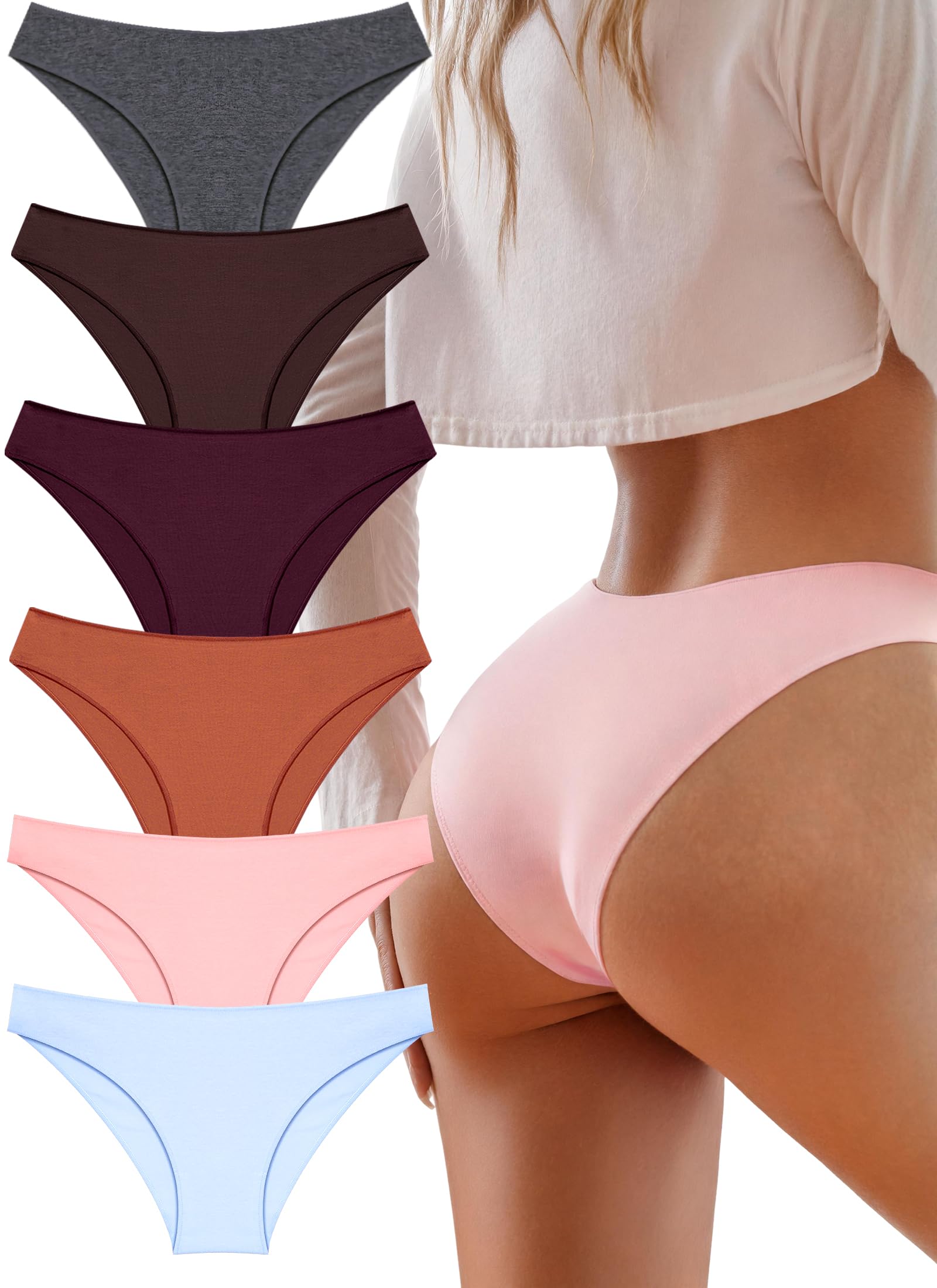 Cotton Underwear Women Sexy Cheeky Bikini Panties Lingerie Outfits 6 pack | Soft Breathbale Basics Essentials Underwear Plus Size Cute Fall Summer Neutrals Colors Panties Outfits Clothes for Women Girl