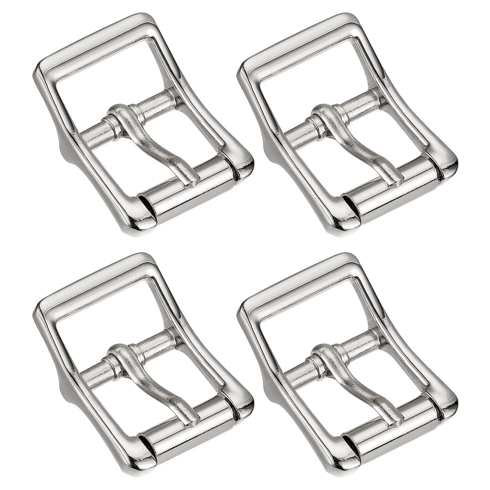 uxcell Metal Roller Buckle, 4Pcs Single Prong Belt Buckle Square Center Bar Buckles for Leather Craft Accessories