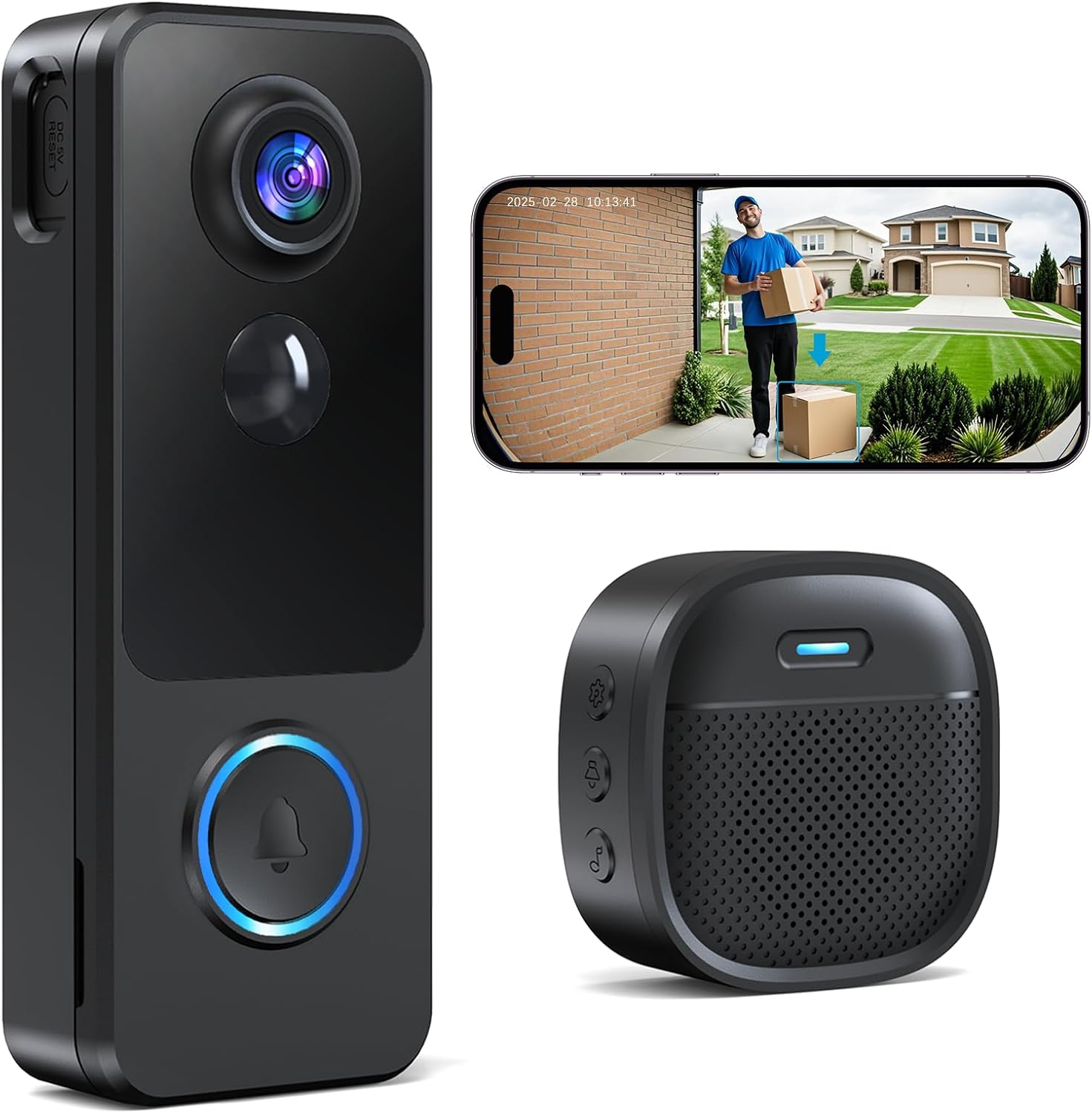 MUBVIEW 2K 3MP 180° Wireless Doorbell Camera No Subscription, Head to Toe View WiFi Security Camera with Chime, Smart Video Doorbel, Battery Powered, AI Motion Detection, Night Vision