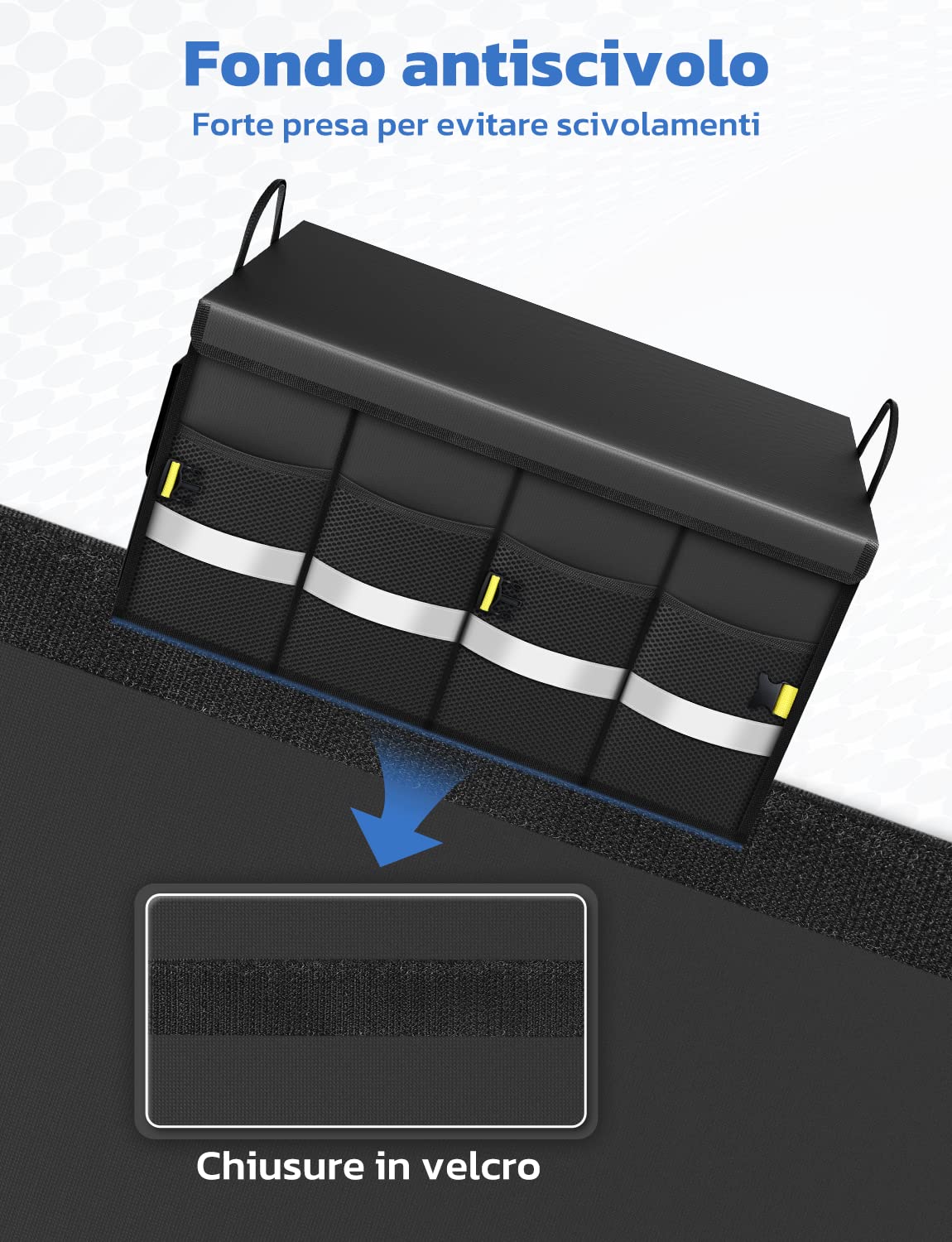 oasser Organizer per Bagagliaio Auto Waterproof 55L 600D Tessuto Oxford Organizer per Bbaule Pieghevole Multiscomparto Antiscivolo con Base Robusta Borsa per Bagagliaio Nero