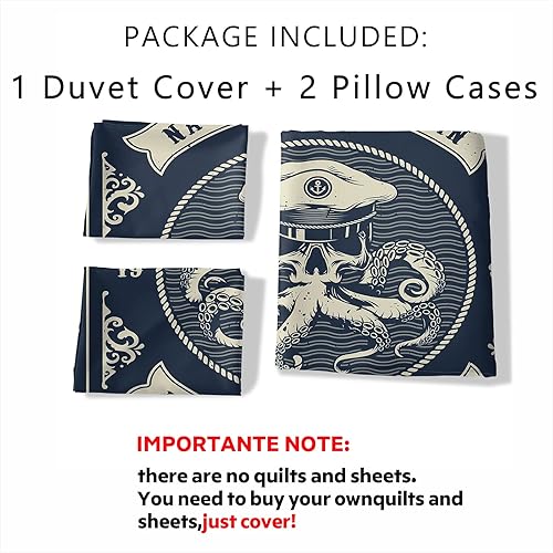 Miniatura 2 de AILONEN Juego de funda de edredón de ancla, tamaño individual, juego de ropa de cama con temática náutica para niños y niñas, funda de edredón con