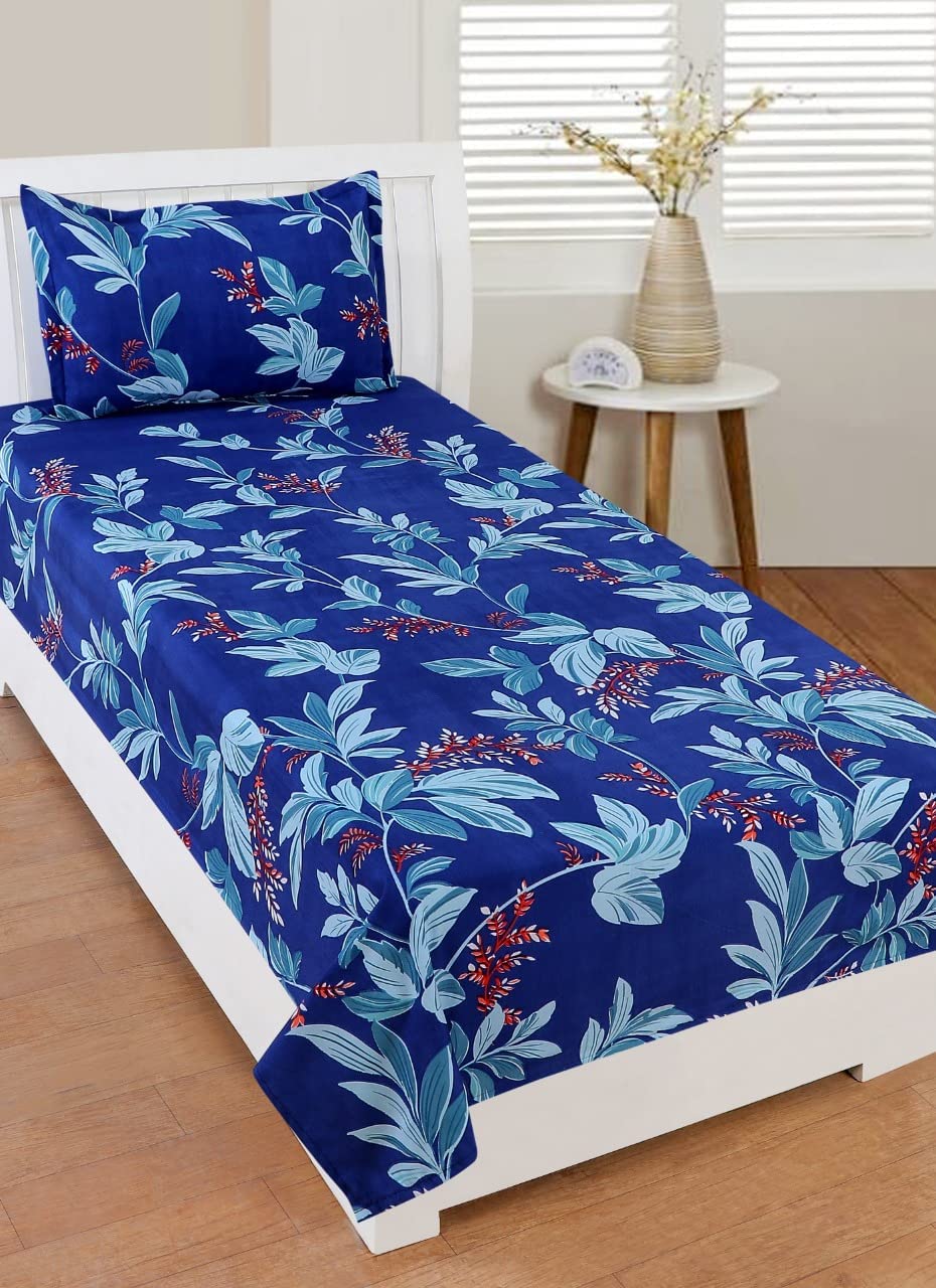 Generic Glace Cotton Floral Single Bed Sheets with 1 Pillow Cover Bed