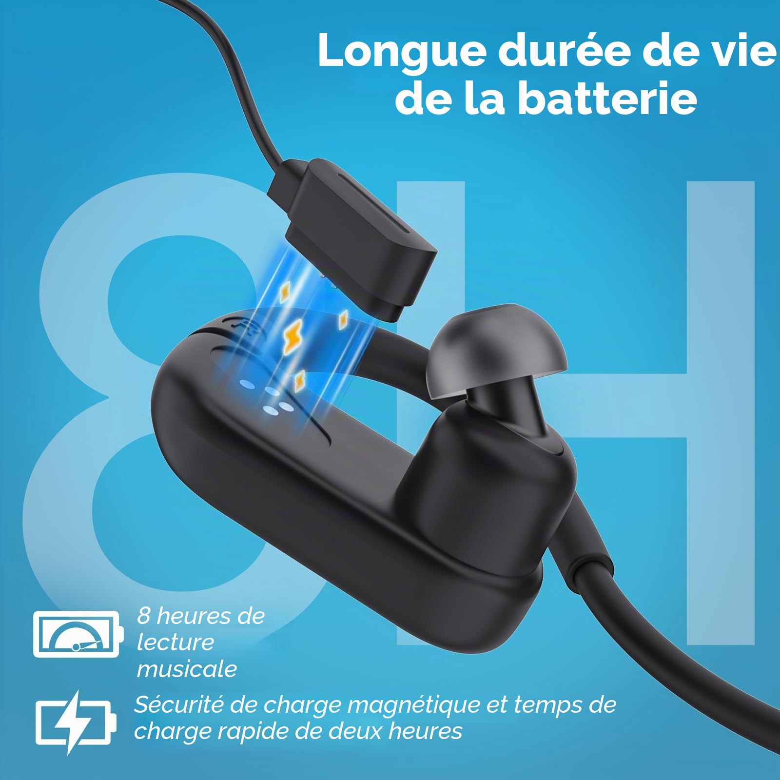 LOBKIN Écouteurs de Natation, IPX8 Étanche Écouteur Conduction Osseuse Bluetooth 5.4, Casque sans Fil Intra avec Lecteur MP3 8 Go pour Sport, Natation, Course à Pied
