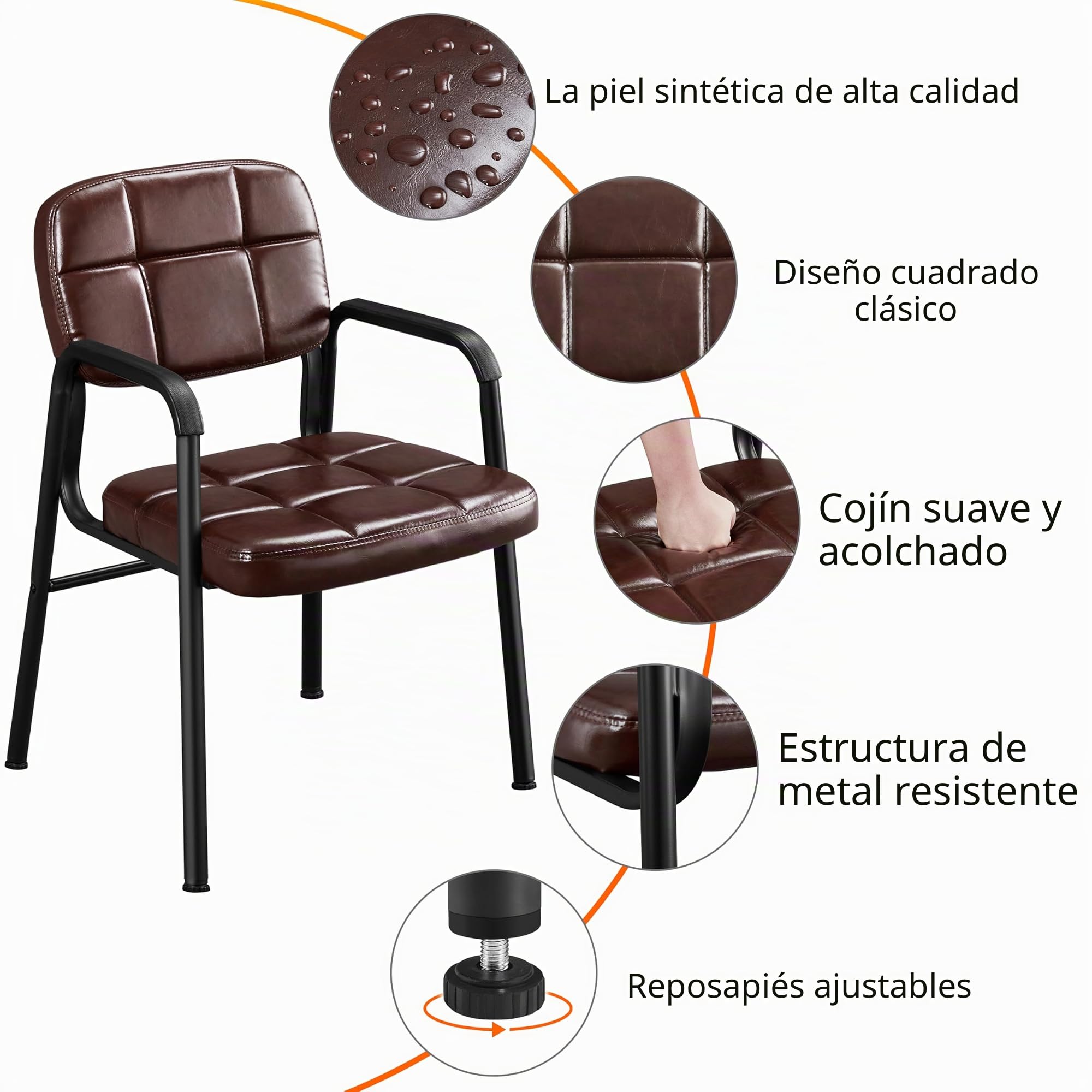 Yaheetech Juego de 2 Sillas de Reuniones Sillas de Oficina en Marrón | Respaldo Ergonómico, Escritorio, Silla de Recepción sin Ruedas, Sillón para Conferencia, Sala de Espera, MAX Capacidad 135 KG