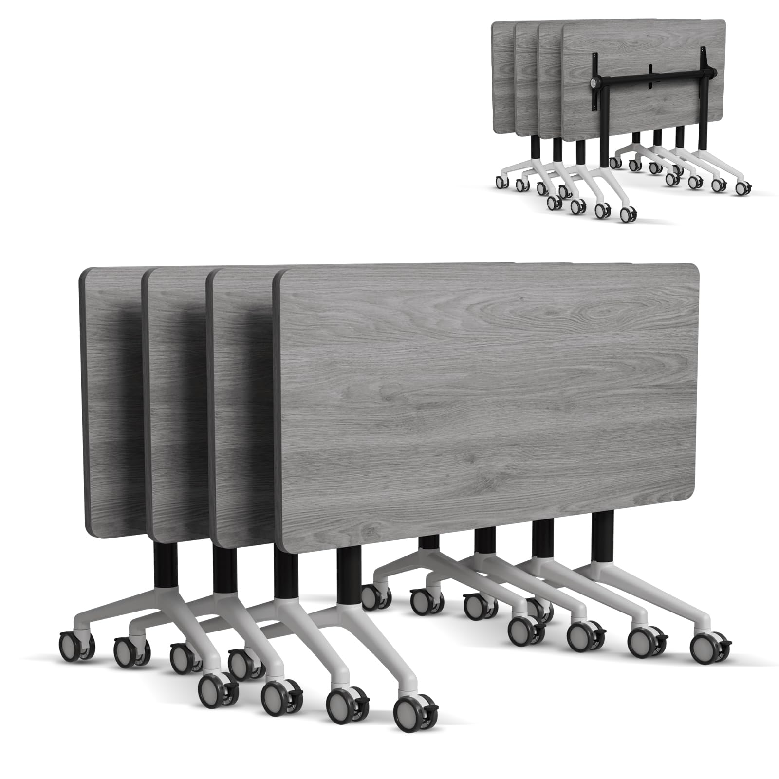 6-8 Person Conference Table Folding Conference Table for Office,Training, Seminar,Schools Modern Wood Conference Meeting Room Table Large Rectangular Conference Room Tables (4, Grey, 47in)